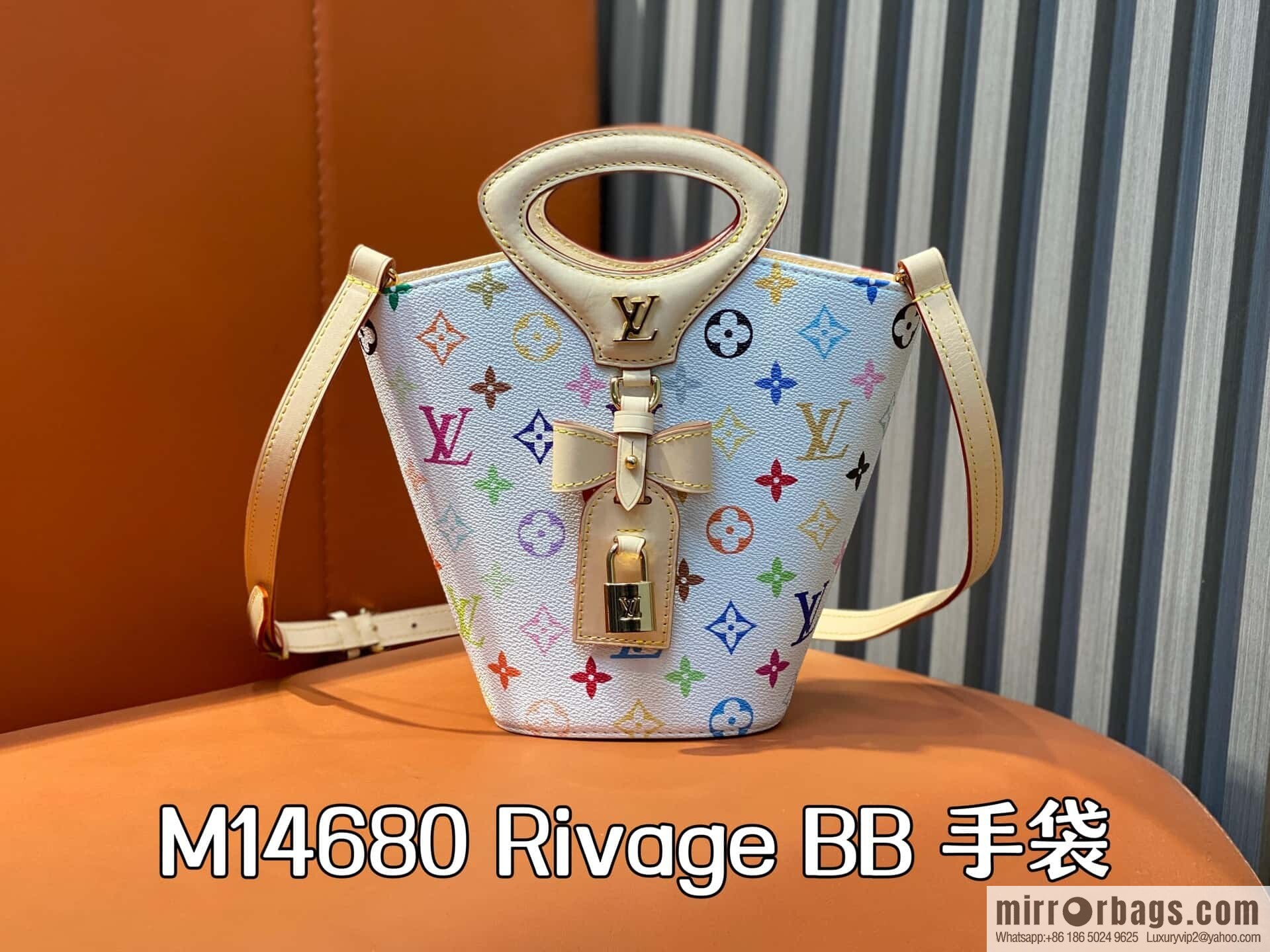 [Boutique‑grade] M14680 white color, bucket bag Rivage BB handbag 2025 spring and summer show