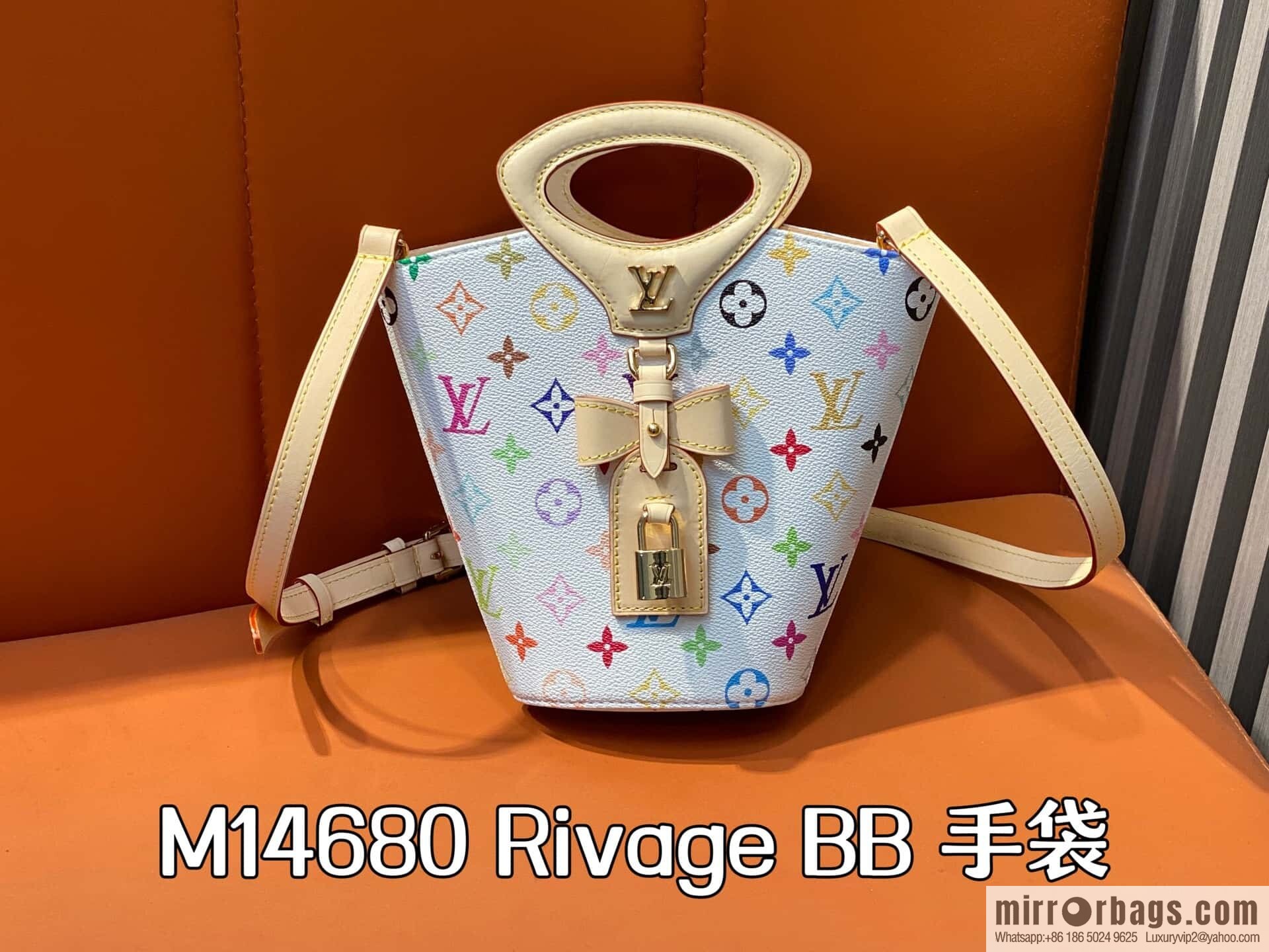 [Boutique‑grade] M14680 white color, bucket bag Rivage BB handbag 2025 spring and summer show