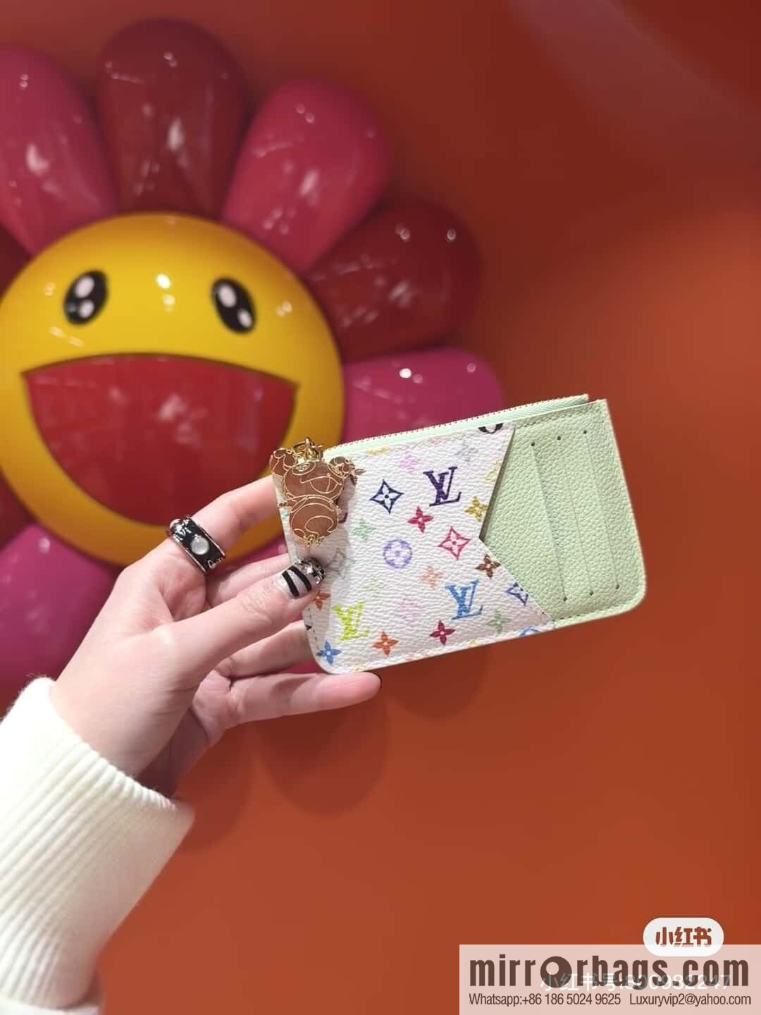 [Boutique‑grade] M13800 green white color, card bag, card clip wallet, the new LV x TM ROMY card clip of the season.