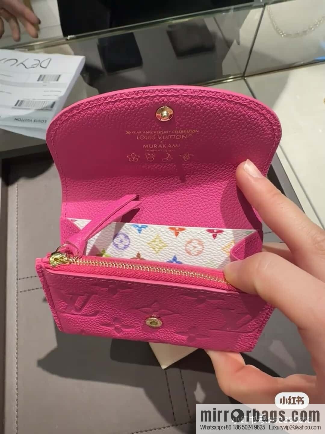 [Boutique‑grade] M14086 rose red and white, change bag wallet LV x TM Rosalie Coin Perth wallet