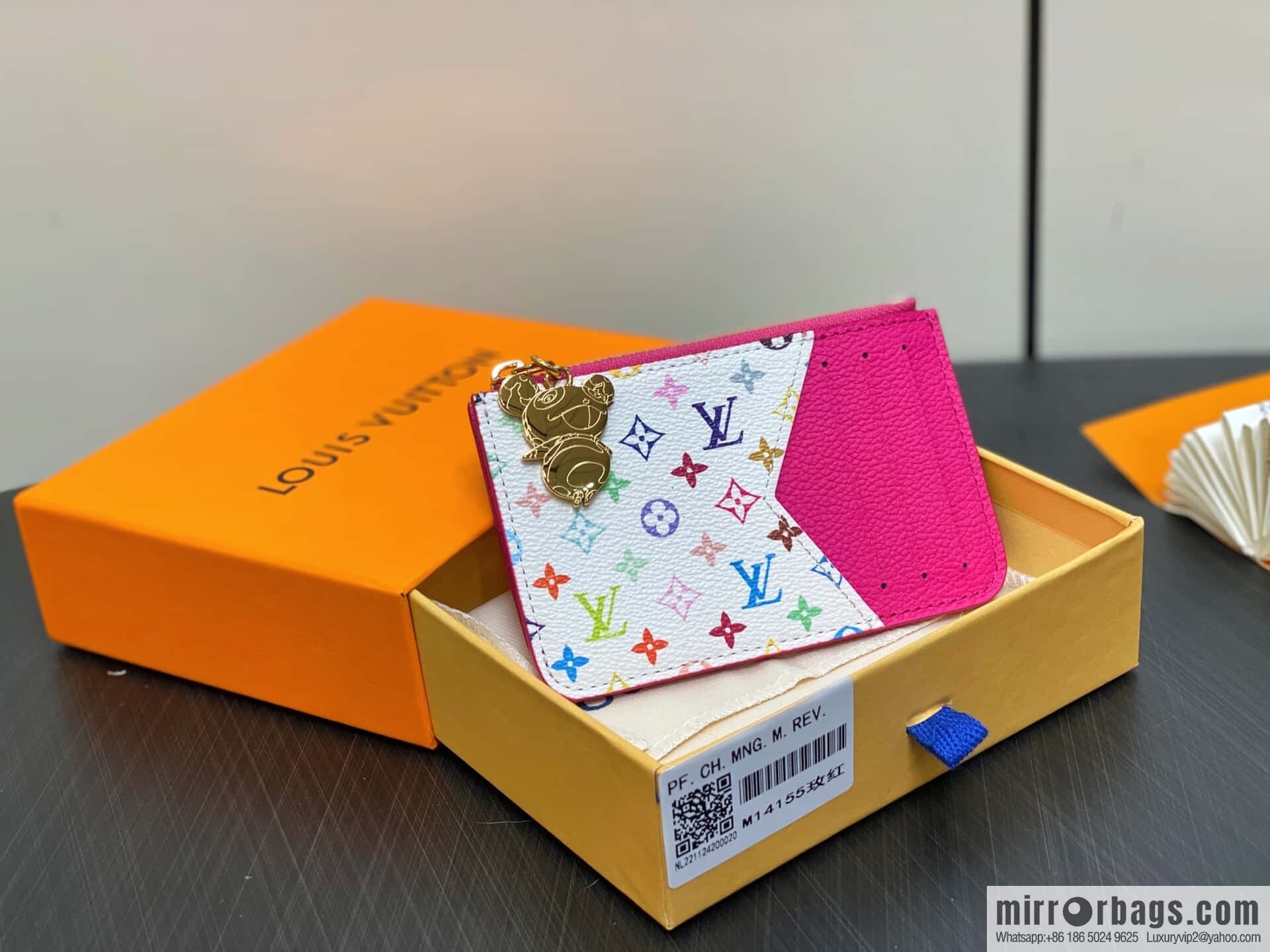 [Boutique‑grade] M14155 plum red white color, card bag, card clip wallet, the new LV x TM ROMY card clip of the season