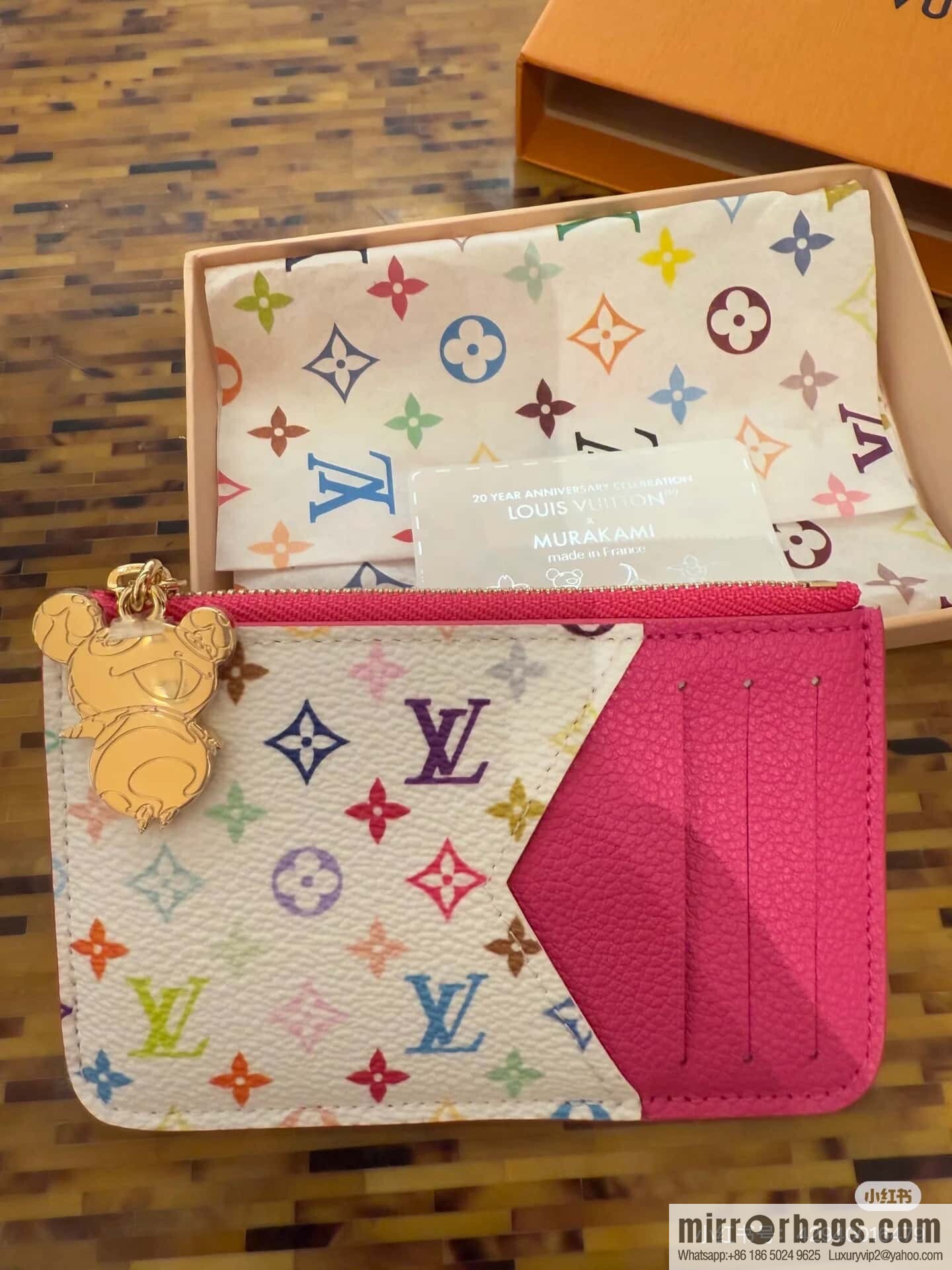 [Boutique‑grade] M14155 plum red white color, card bag, card clip wallet, the new LV x TM ROMY card clip of the season