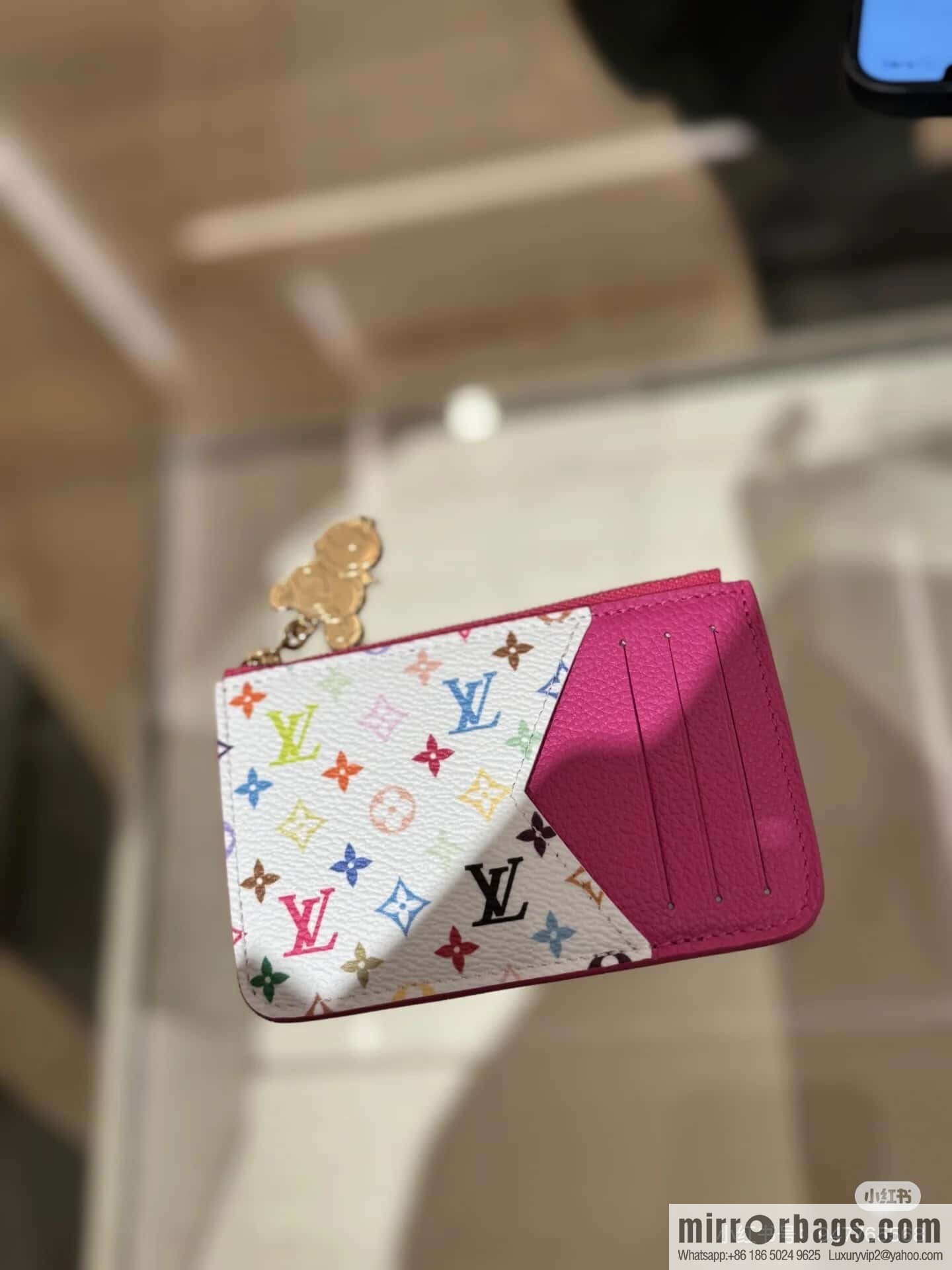 [Boutique‑grade] M14155 plum red white color, card bag, card clip wallet, the new LV x TM ROMY card clip of the season