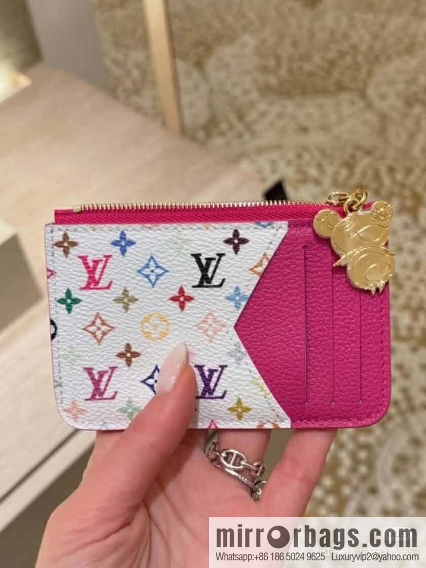 [Boutique‑grade] M14155 plum red white color, card bag, card clip wallet, the new LV x TM ROMY card clip of the season
