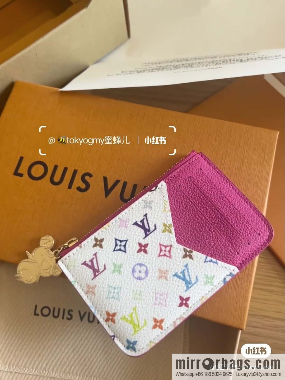 [Boutique‑grade] M14155 plum red white color, card bag, card clip wallet, the new LV x TM ROMY card clip of the season