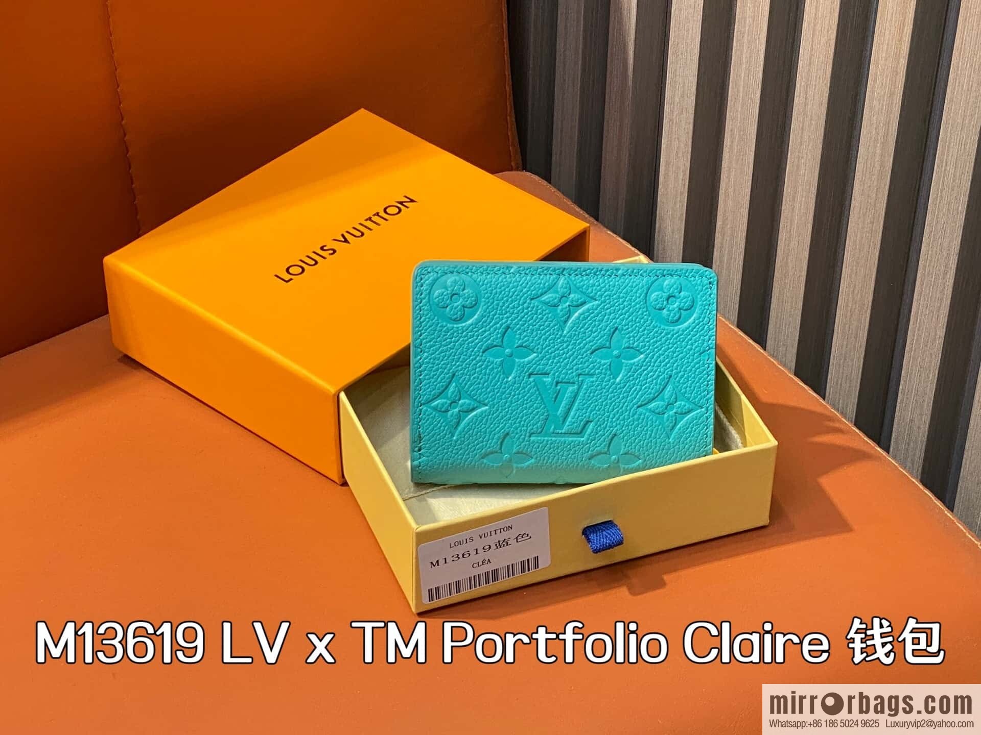 [Boutique‑grade] M13619 blue white color, two-fold zipper wallet LV x TM Portfolio Claire wallet