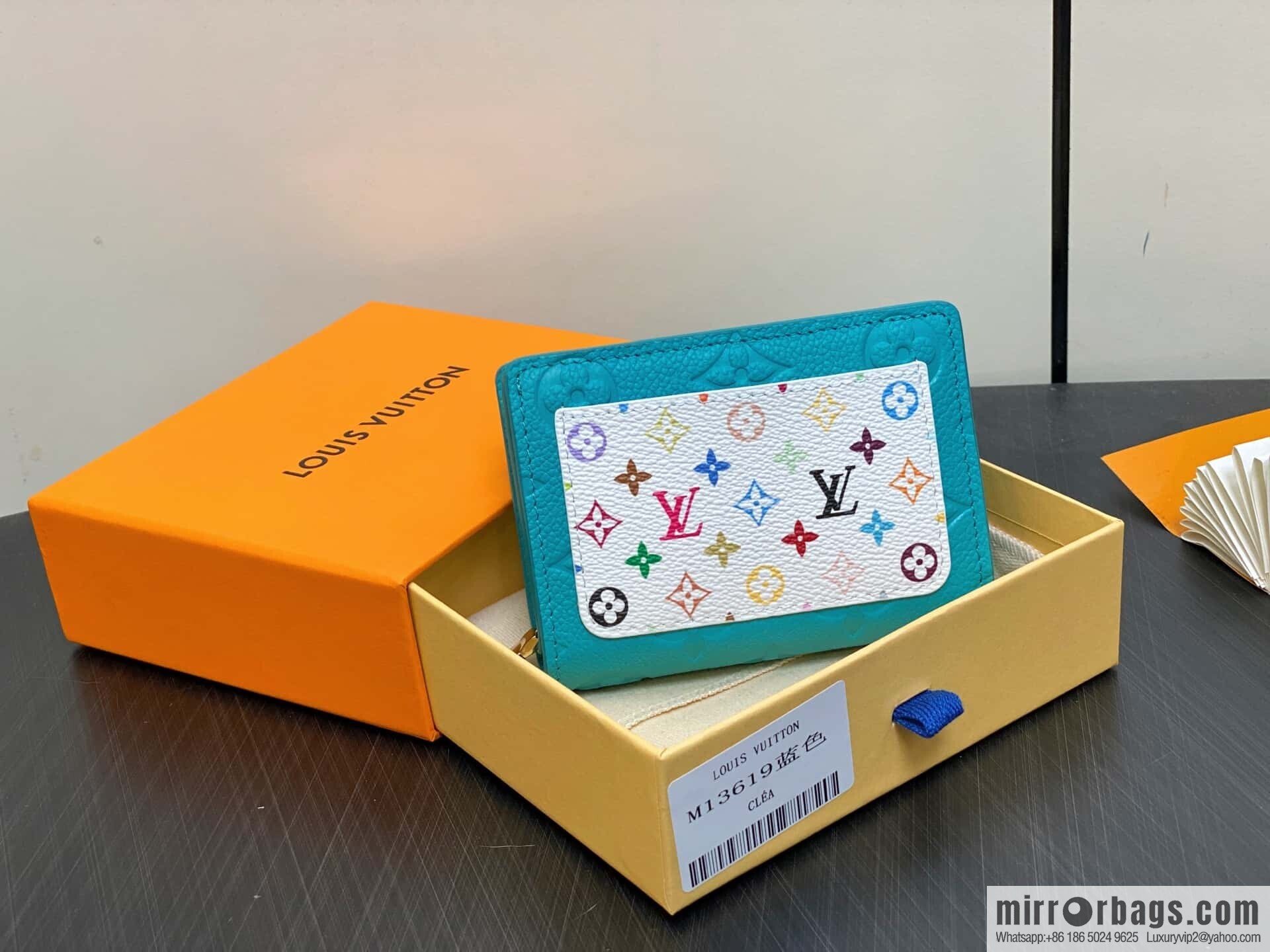 [Boutique‑grade] M13619 blue white color, two-fold zipper wallet LV x TM Portfolio Claire wallet
