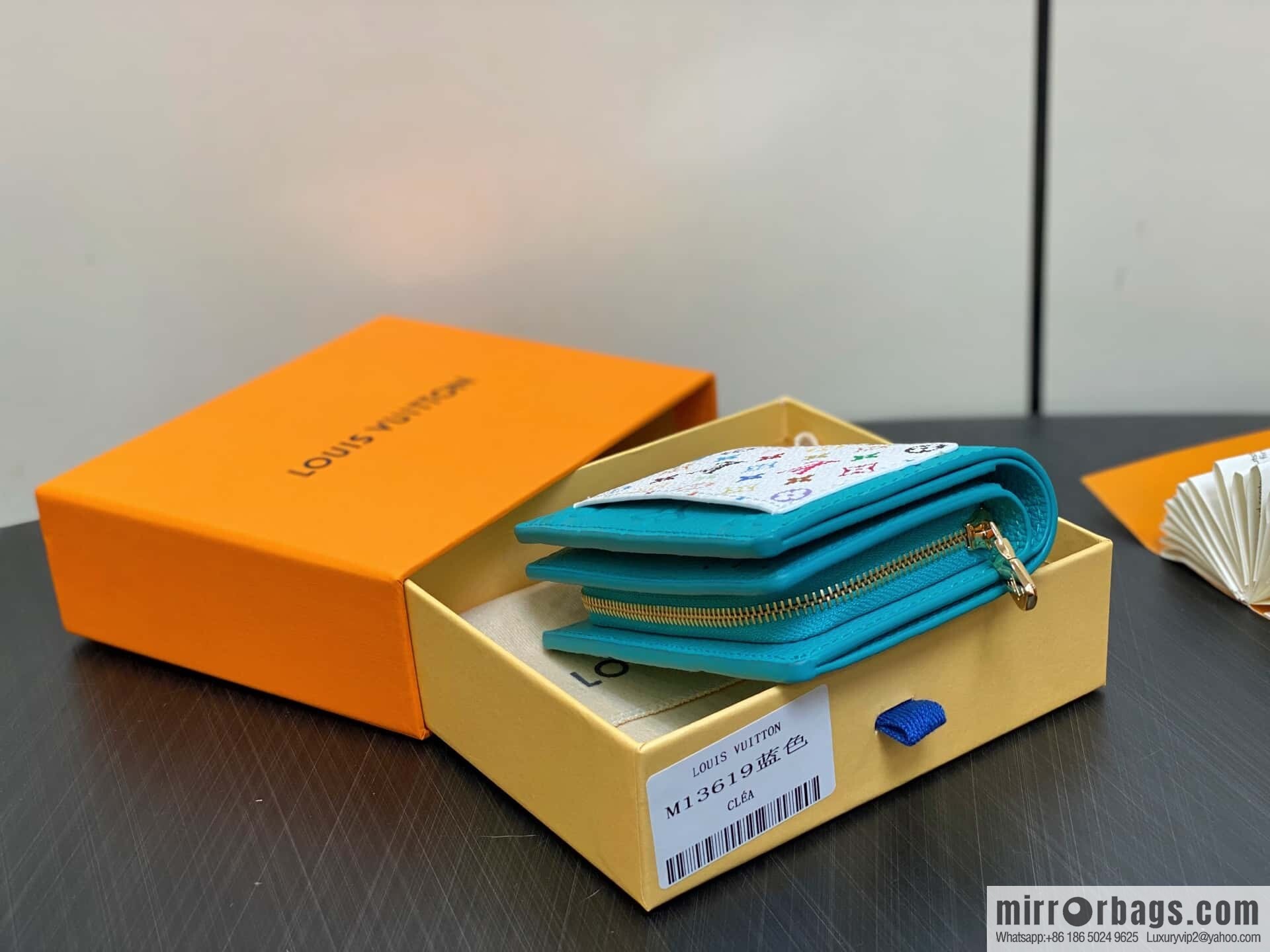 [Boutique‑grade] M13619 blue white color, two-fold zipper wallet LV x TM Portfolio Claire wallet
