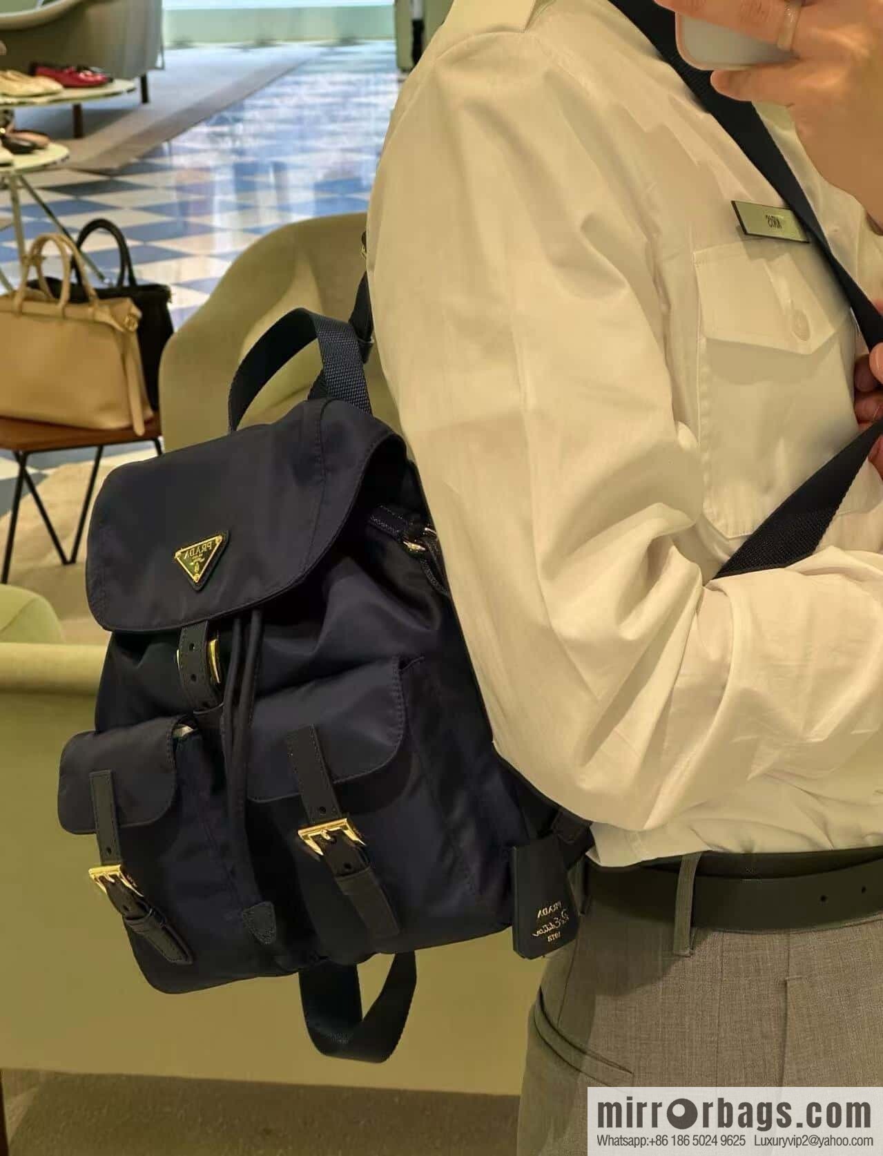 PRADA 🎉 Gold Buckle Classic Backpack 🎉 1BZ677 Gold Hardware 🎉🎉 Blue
