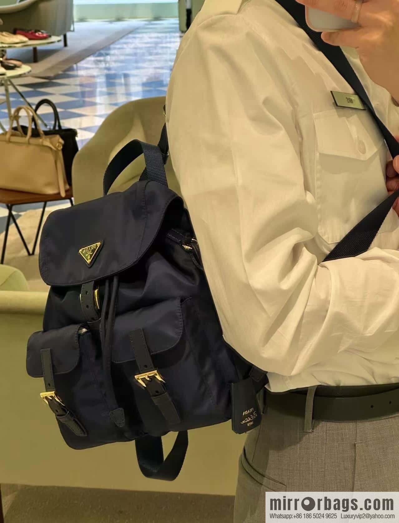 PRADA 🎉 Gold Buckle Classic Backpack 🎉 1BZ677 Gold Hardware 🎉🎉 Blue