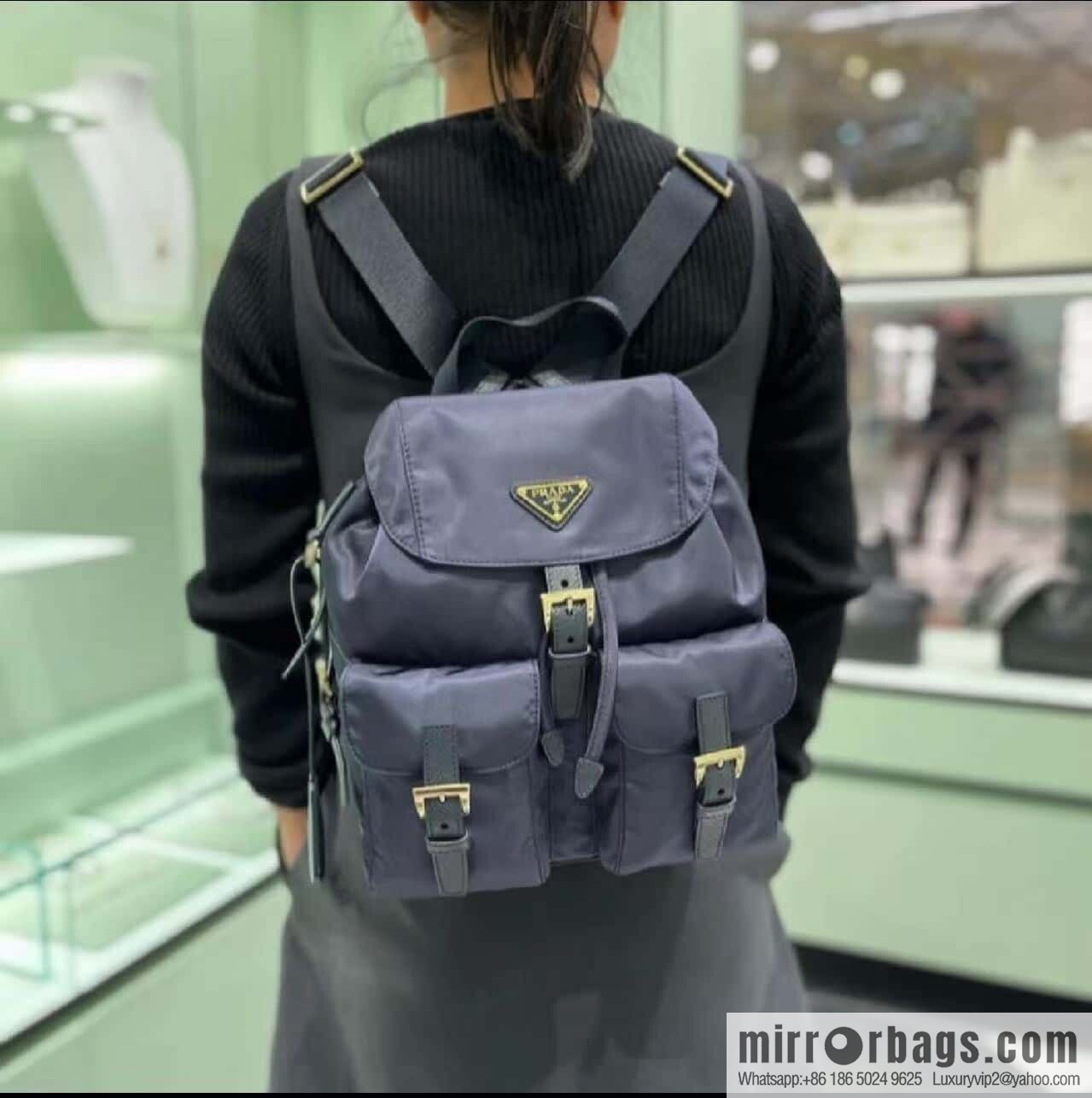 PRADA 🎉 Gold Buckle Classic Backpack 🎉 1BZ677 Gold Hardware 🎉🎉 Blue