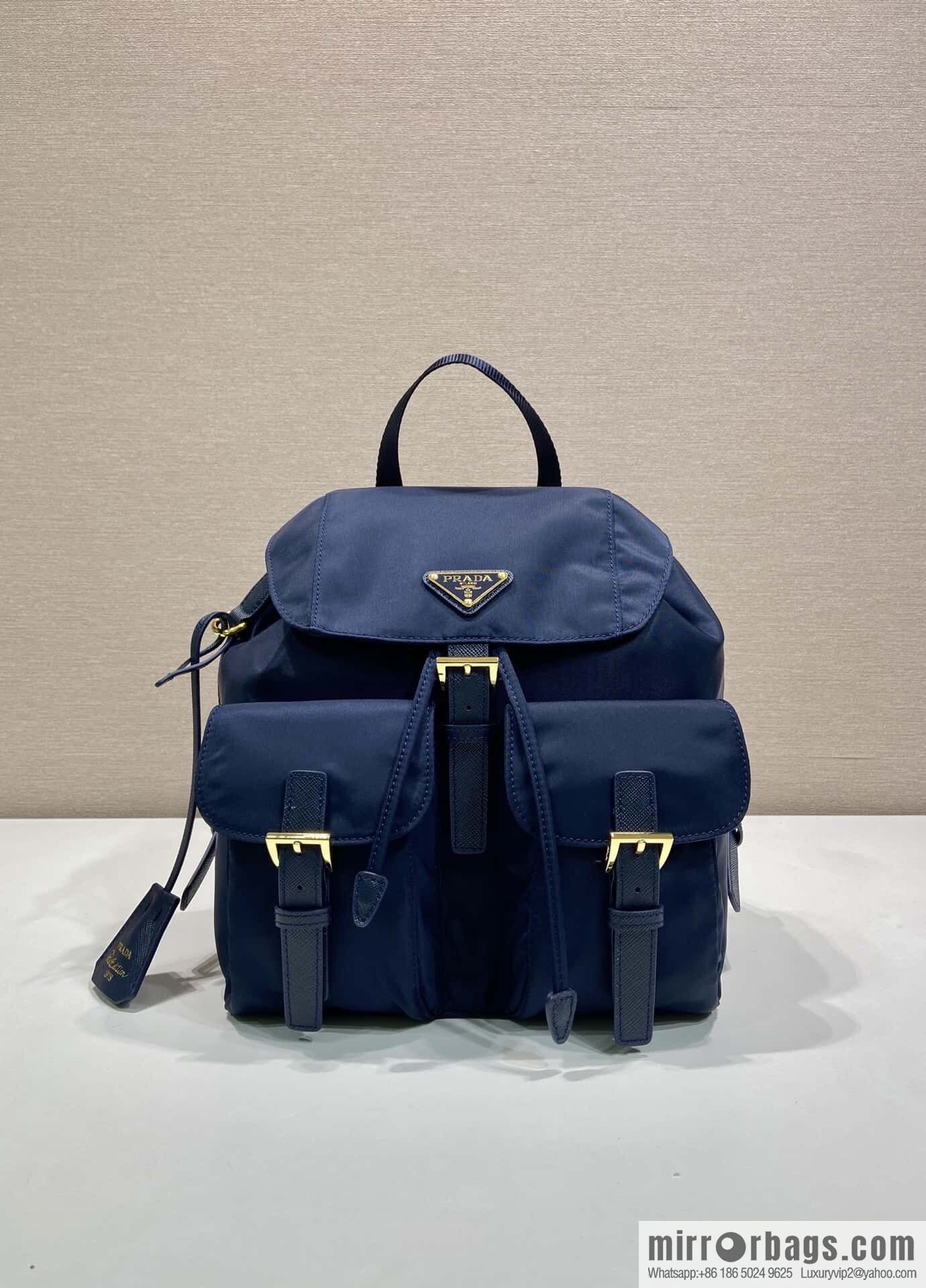 PRADA 🎉 Gold Buckle Classic Backpack 🎉 1BZ677 Gold Hardware 🎉🎉 Blue