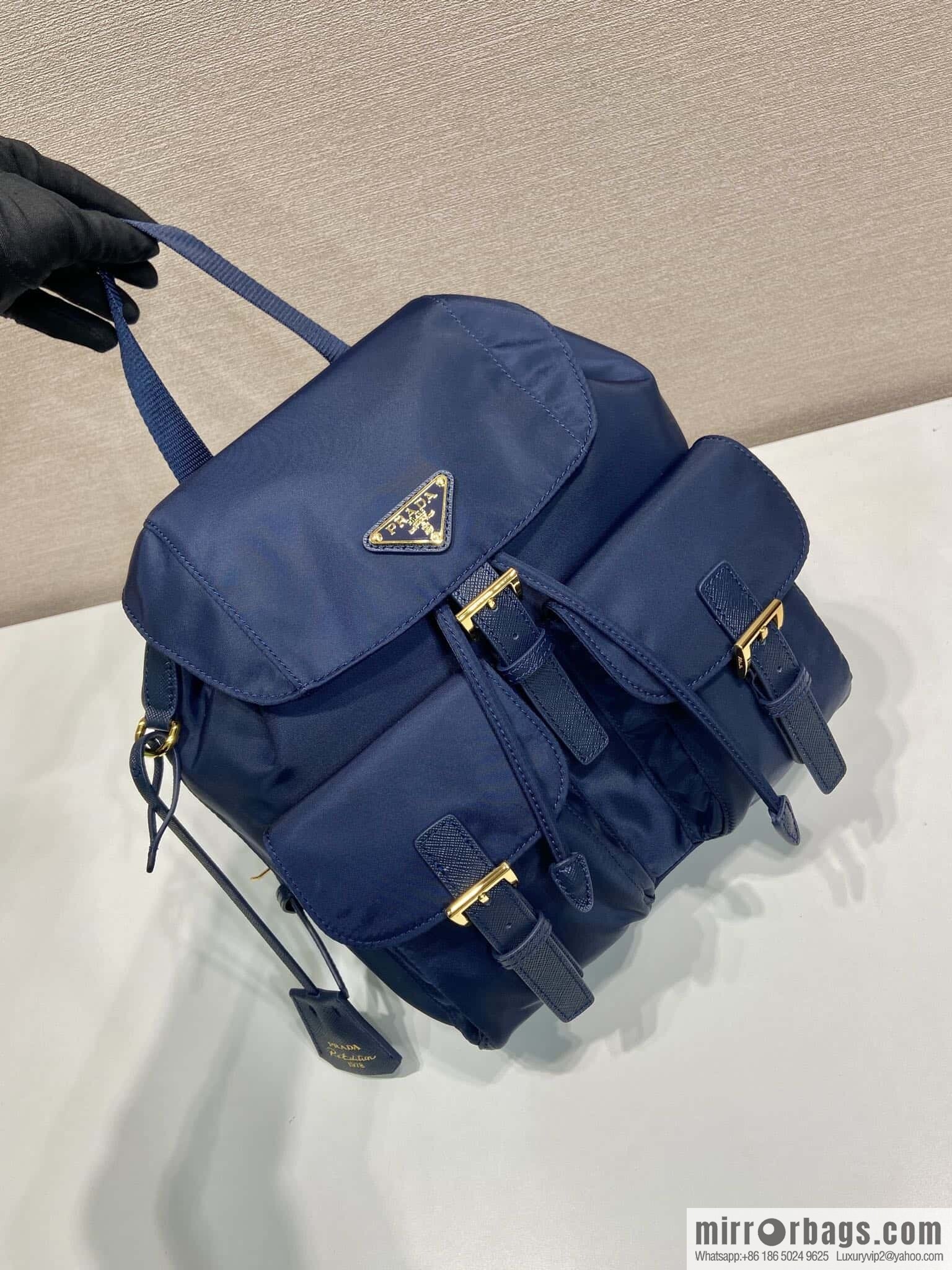 PRADA 🎉 Gold Buckle Classic Backpack 🎉 1BZ677 Gold Hardware 🎉🎉 Blue