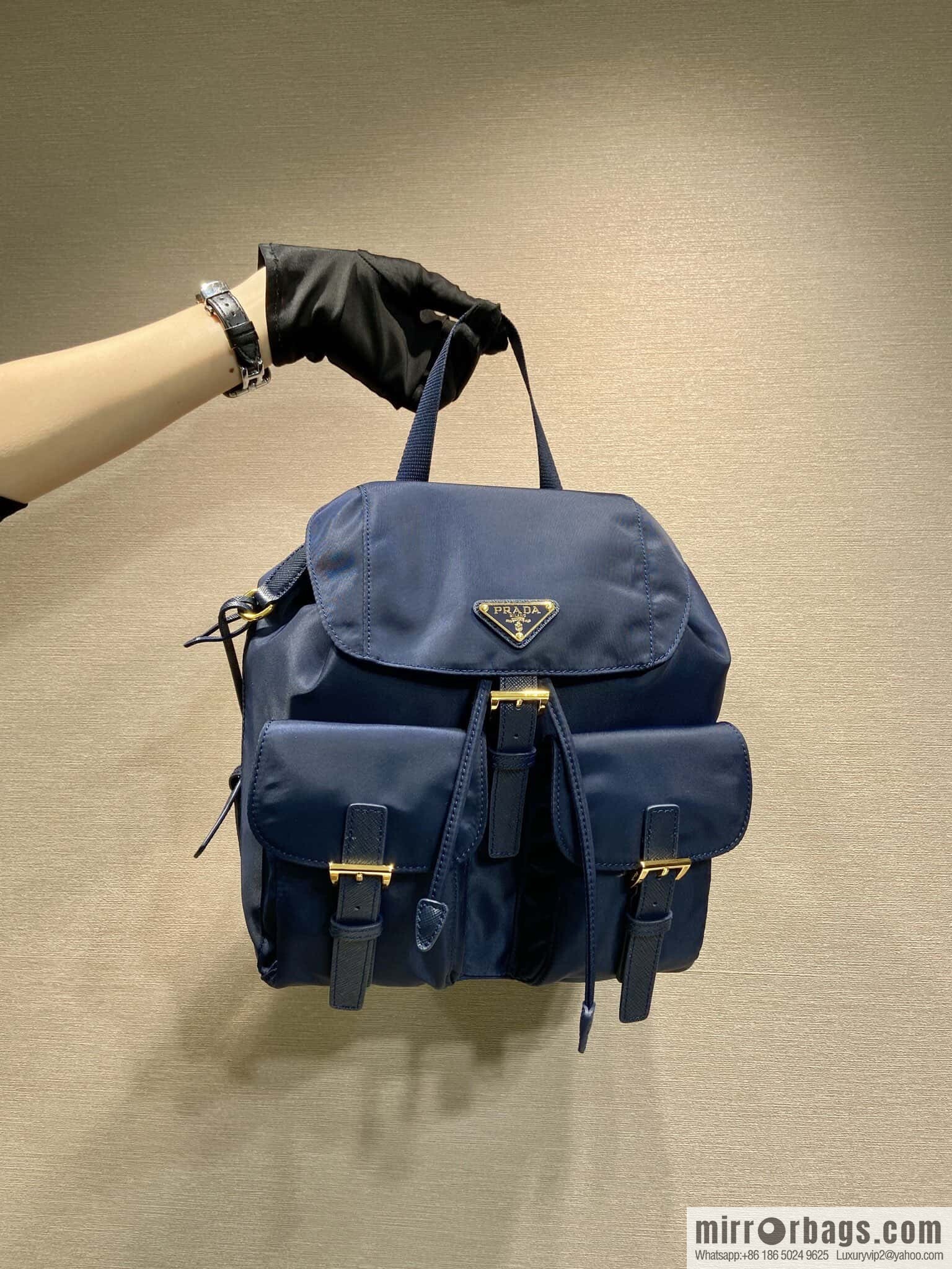 PRADA 🎉 Gold Buckle Classic Backpack 🎉 1BZ677 Gold Hardware 🎉🎉 Blue