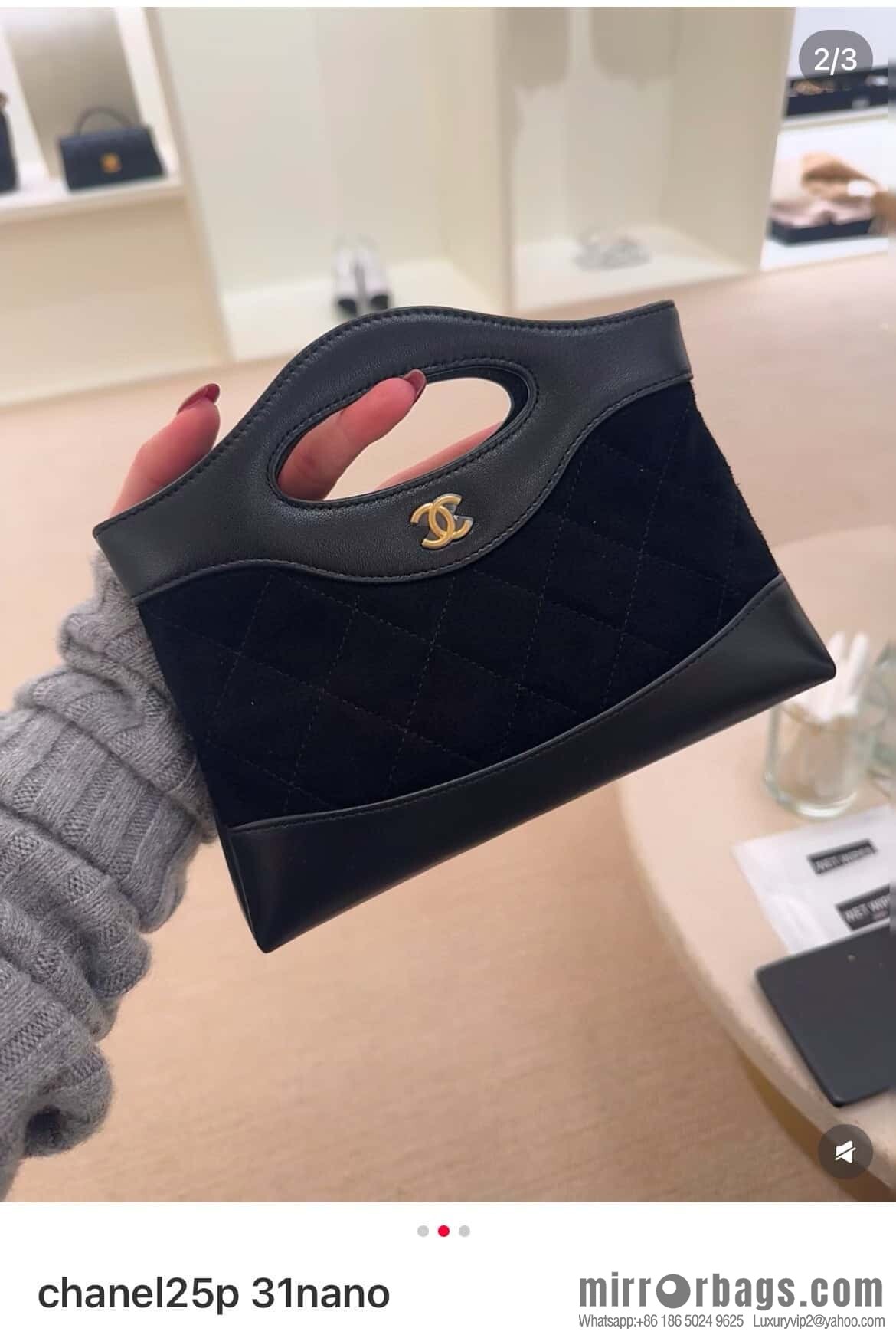 𝐂𝐡𝐚𝐧𝐞𝐥 𝟐𝟓𝐏 𝟑𝟏𝐛𝐚𝐠 𝐧𝐚𝐧𝐨 Suede Black 🖤 AP3656