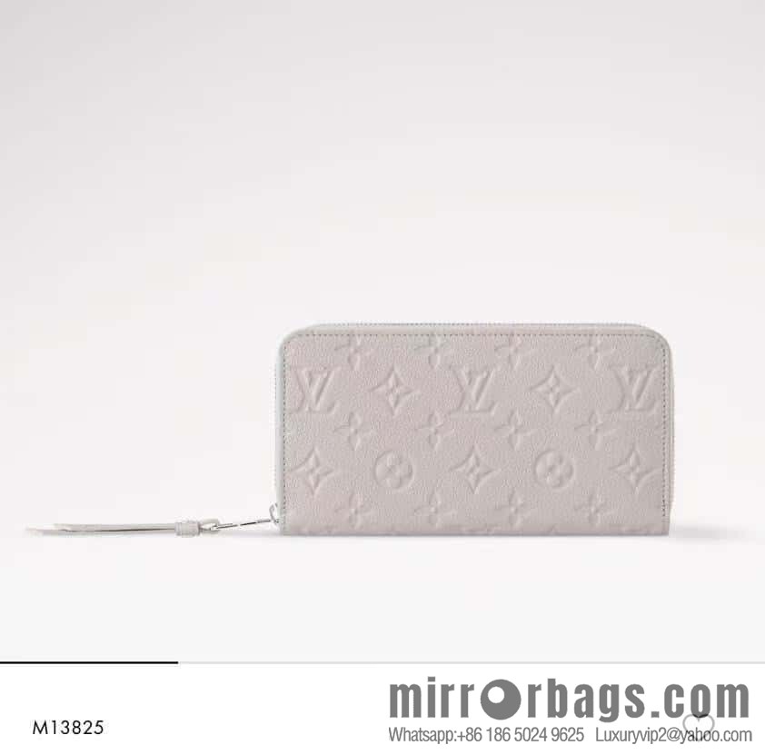 [Boutique‑grade] M13825 light gray full leather embossed, single zipper wallet zippy zipper wallet