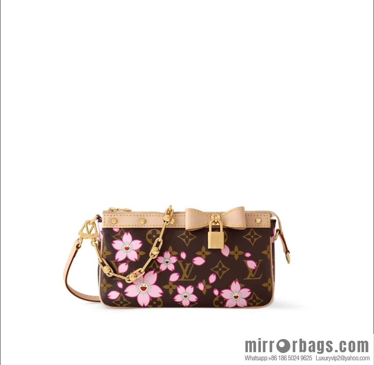 [Boutique‑grade] M13666 presbyopia, cherry blossom/Takashi Murakami, chain bag mahjong bag LVXTM POCHETTE mahjong bag