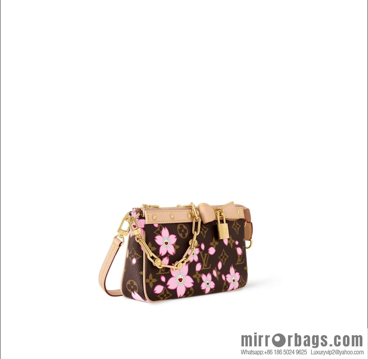 [Boutique‑grade] M13666 presbyopia, cherry blossom/Takashi Murakami, chain bag mahjong bag LVXTM POCHETTE mahjong bag
