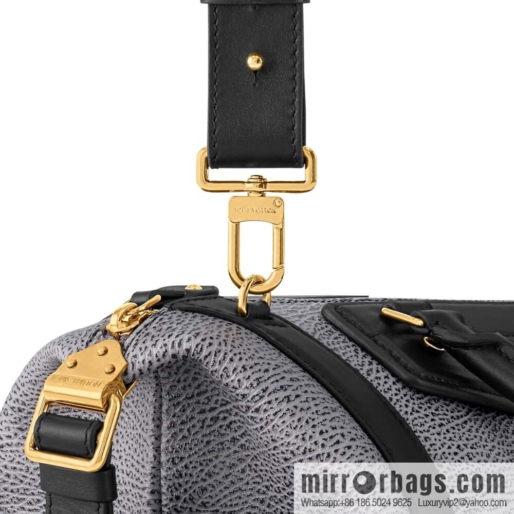 [Boutique‑grade] M14702 gray-blue, full leather locomotive bag LV Biker medium handbag, locomotive bag