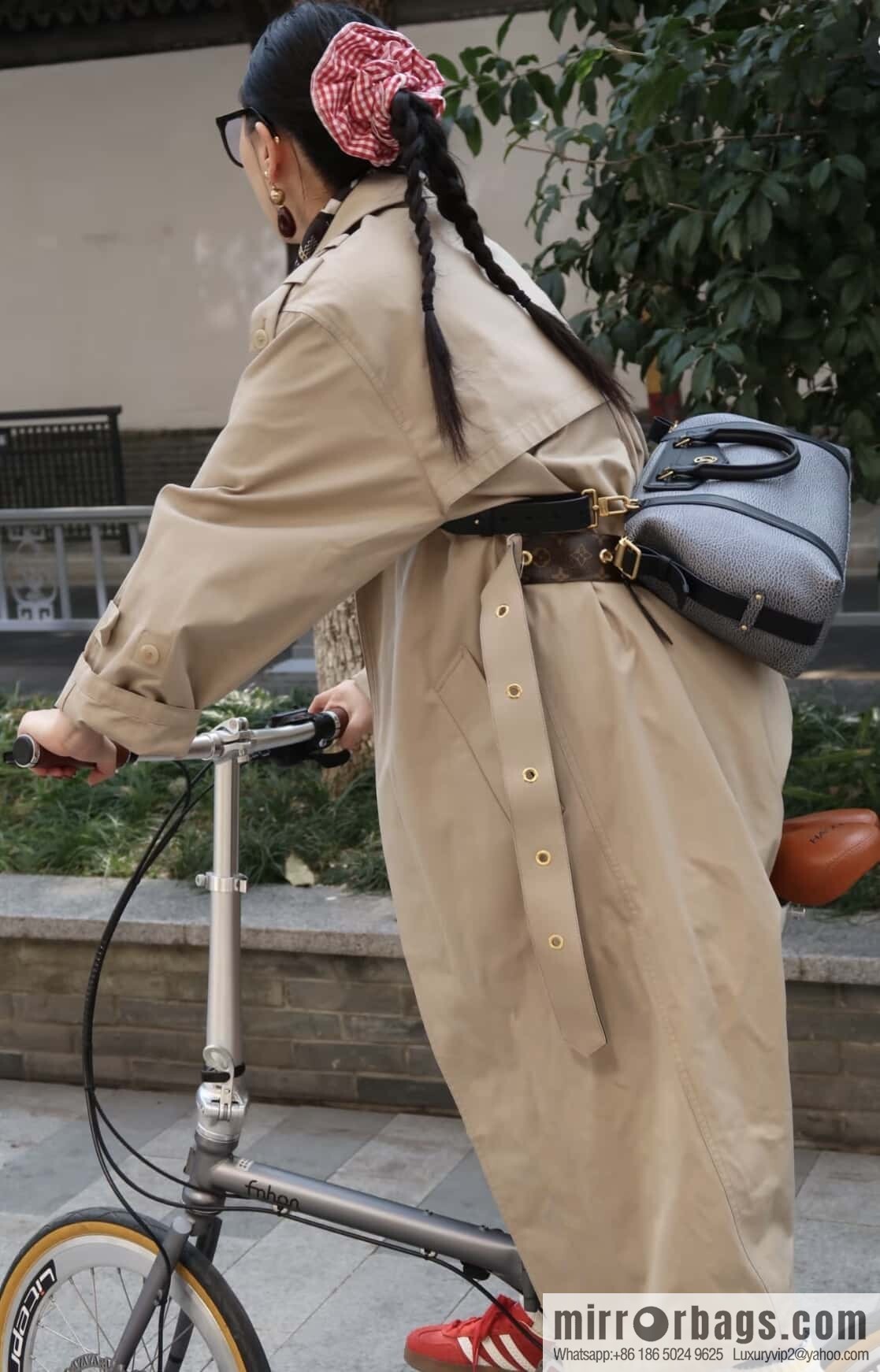 [Boutique‑grade] M14702 gray-blue, full leather locomotive bag LV Biker medium handbag, locomotive bag