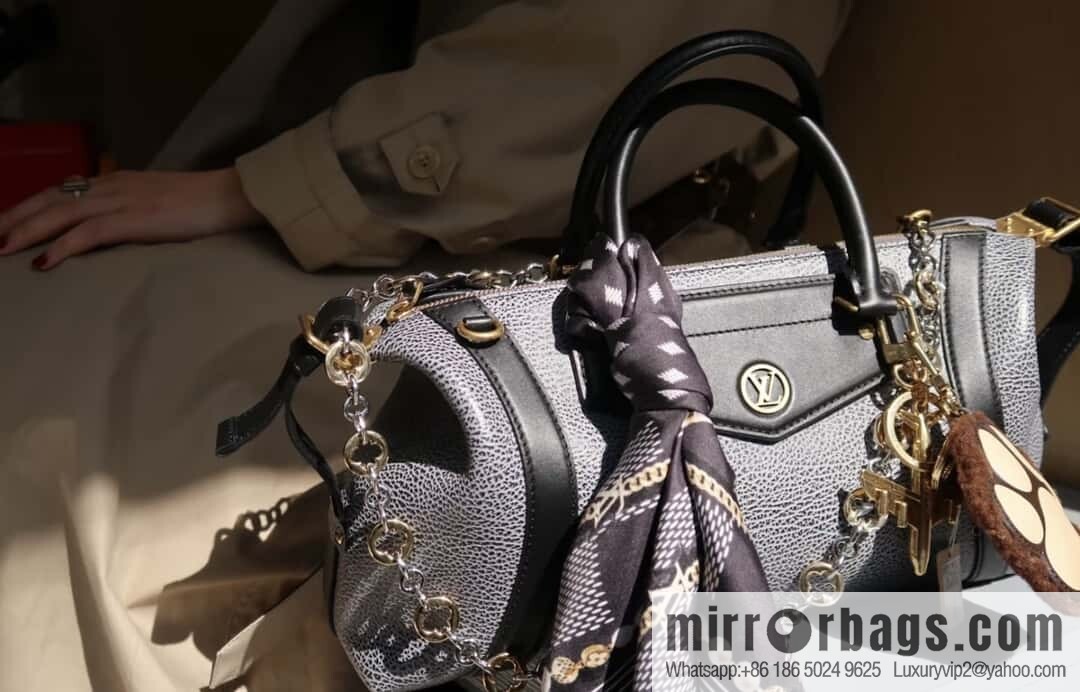 [Boutique‑grade] M14702 gray-blue, full leather locomotive bag LV Biker medium handbag, locomotive bag