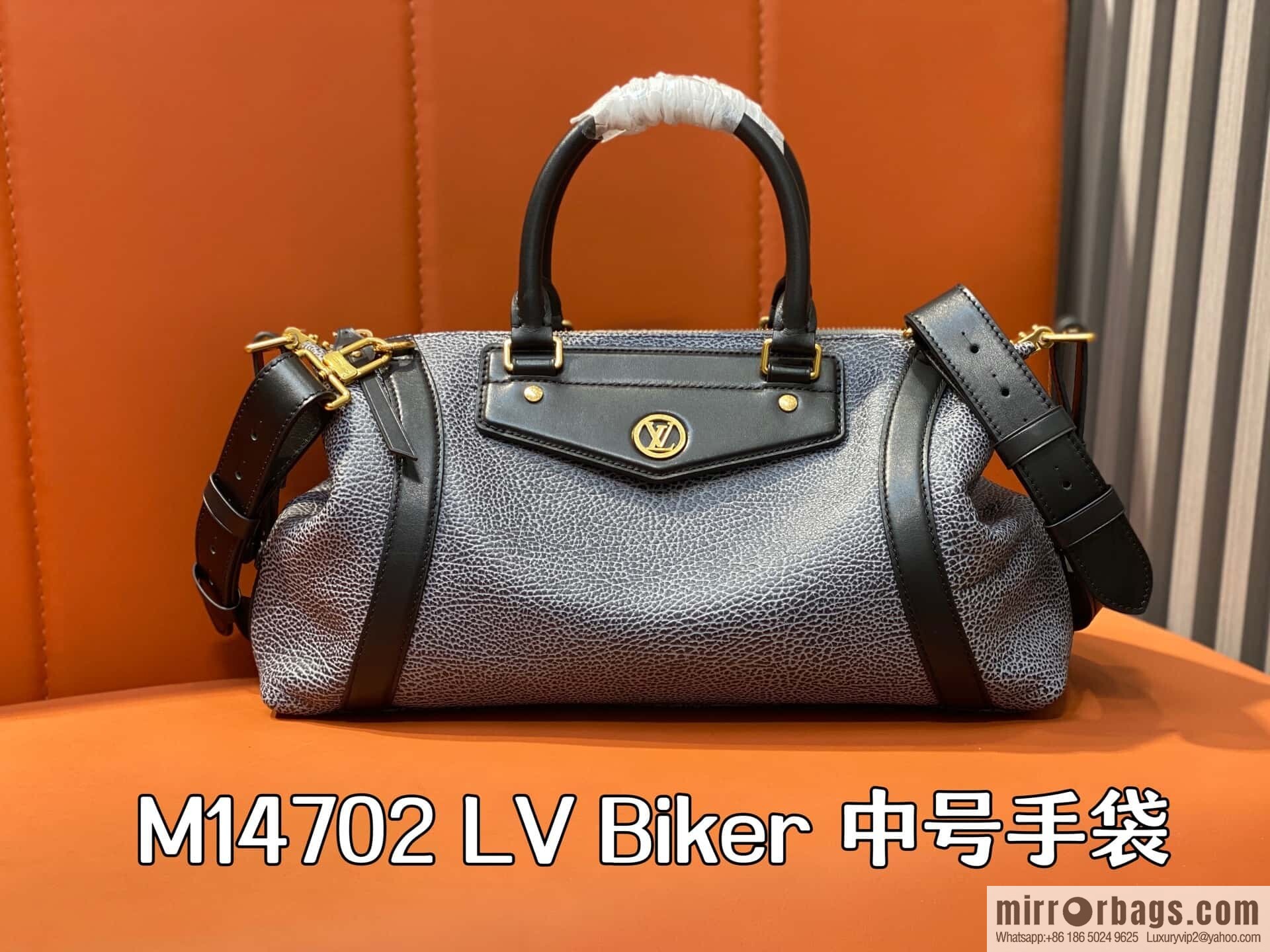 [Boutique‑grade] M14702 gray-blue, full leather locomotive bag LV Biker medium handbag, locomotive bag