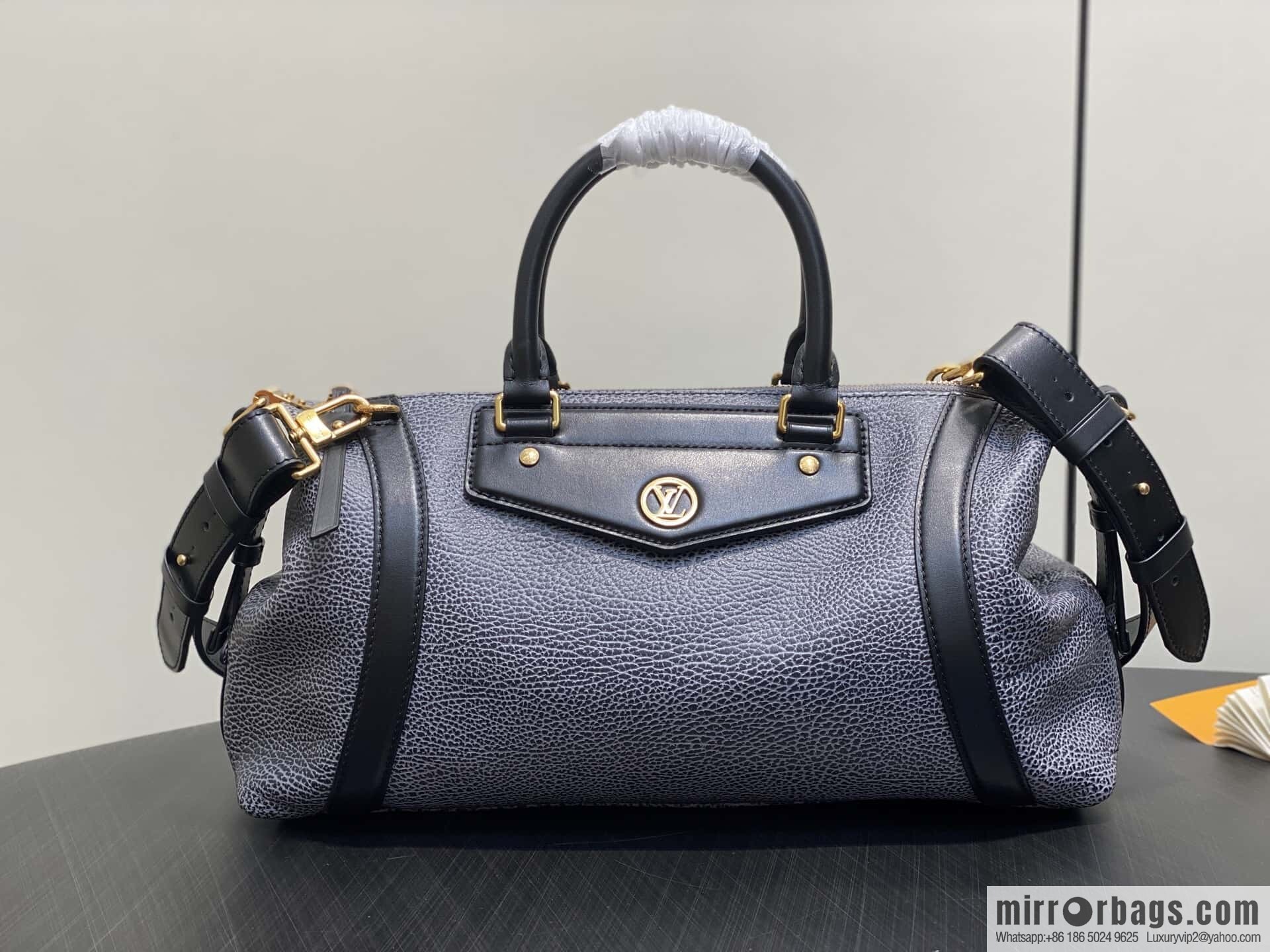 [Boutique‑grade] M14702 gray-blue, full leather locomotive bag LV Biker medium handbag, locomotive bag