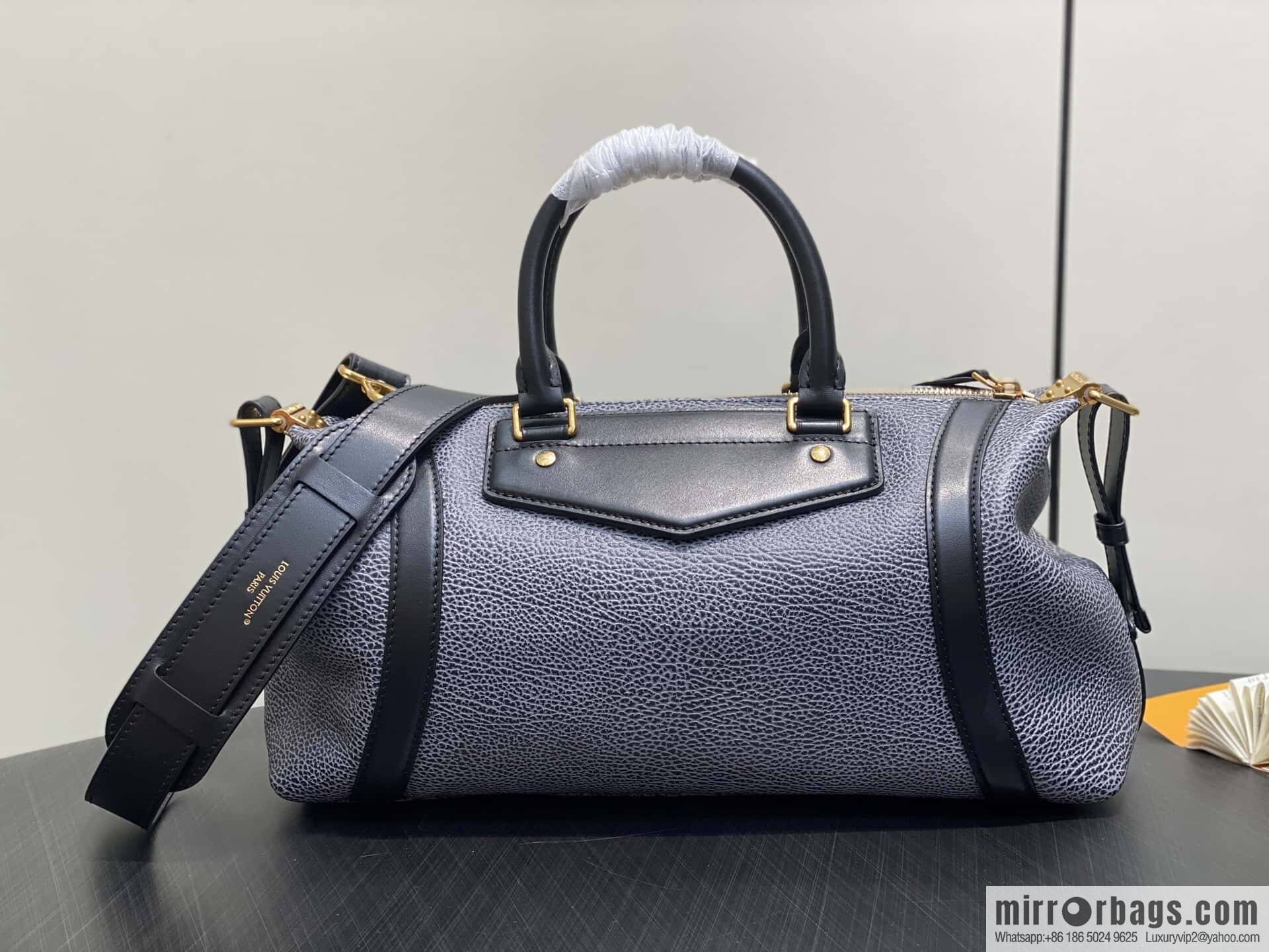 [Boutique‑grade] M14702 gray-blue, full leather locomotive bag LV Biker medium handbag, locomotive bag
