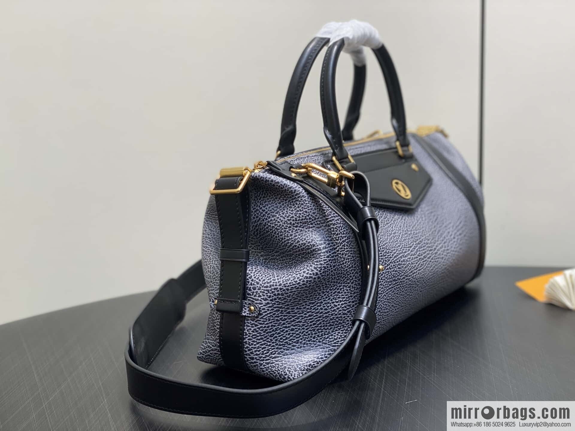 [Boutique‑grade] M14702 gray-blue, full leather locomotive bag LV Biker medium handbag, locomotive bag