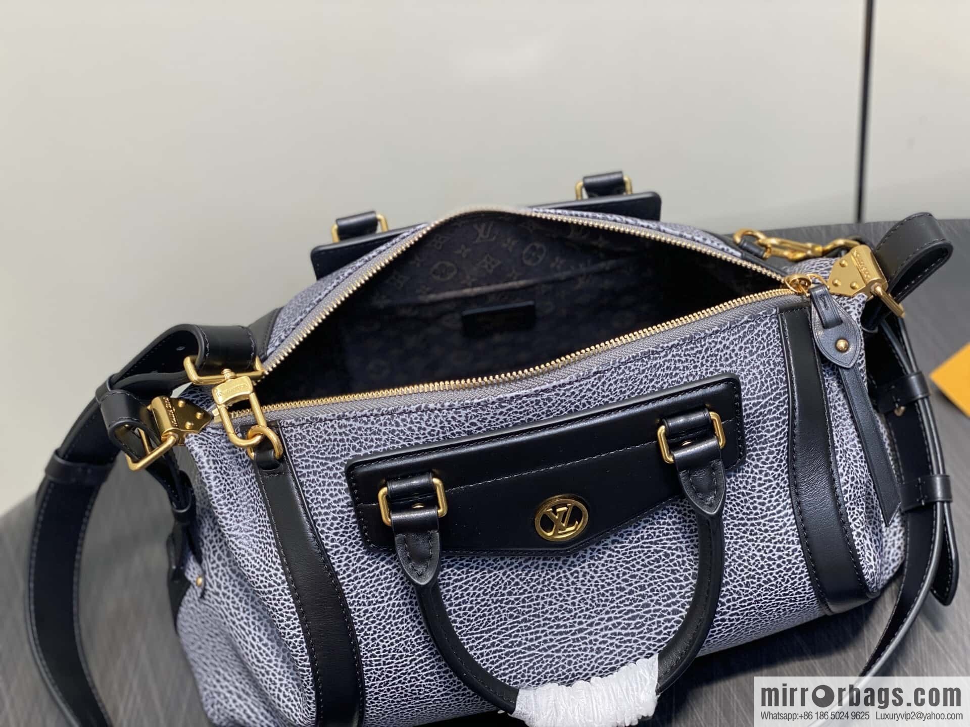 [Boutique‑grade] M14702 gray-blue, full leather locomotive bag LV Biker medium handbag, locomotive bag
