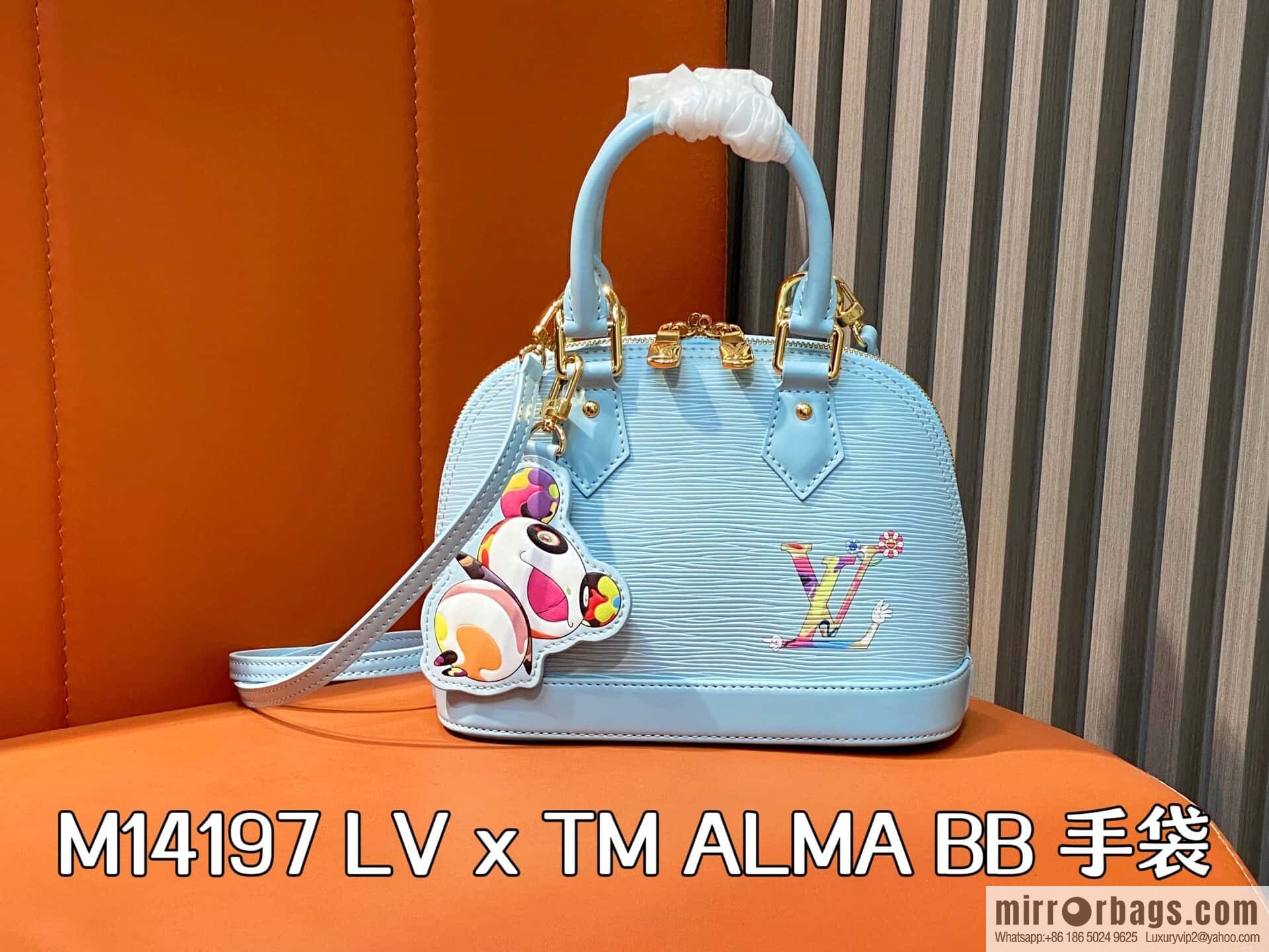 [Boutique‑grade] M14197 light blue, water ripple shell bag, the new LV x TM ALMA BB handbag of the season