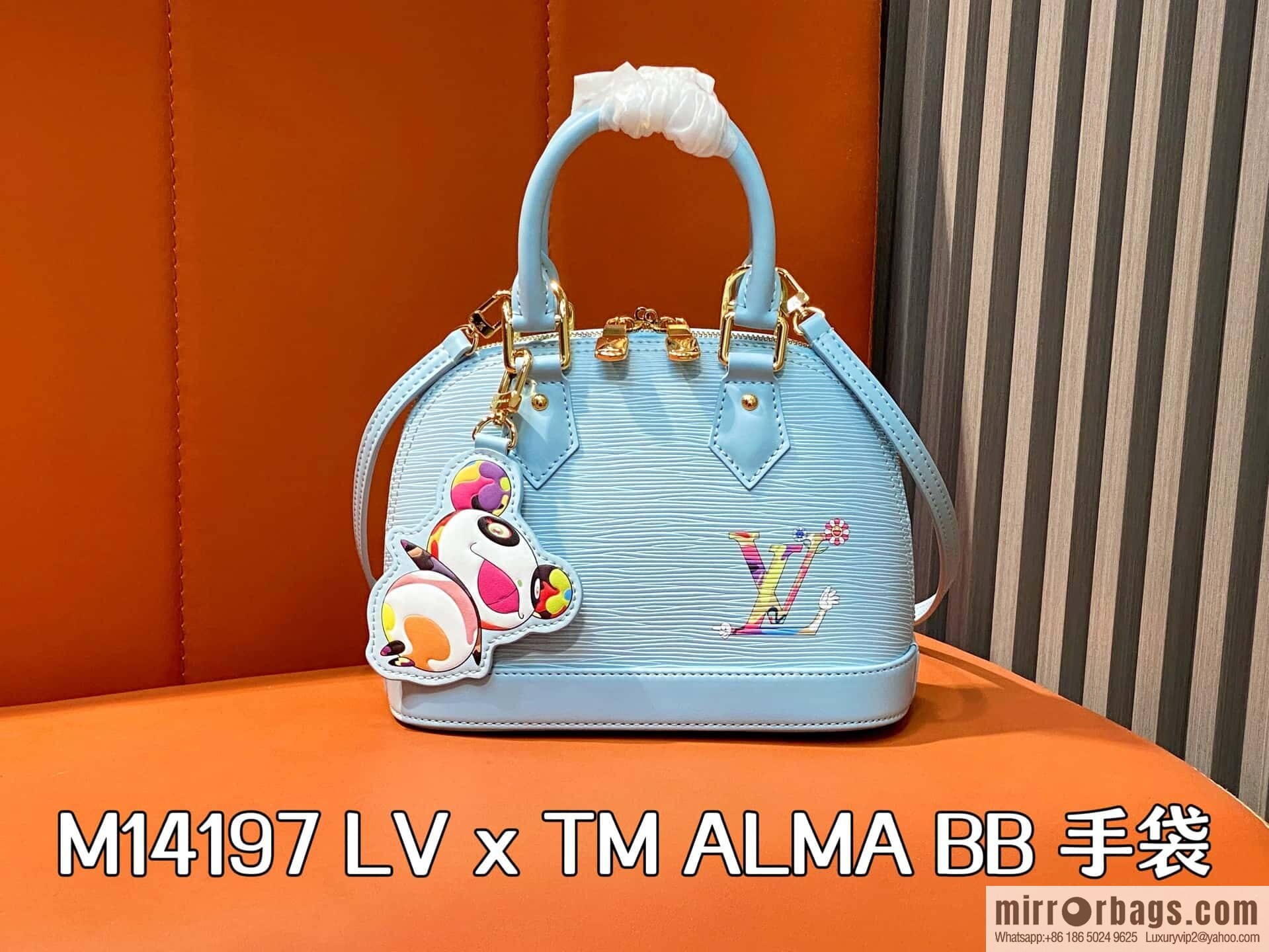 [Boutique‑grade] M14197 light blue, water ripple shell bag, the new LV x TM ALMA BB handbag of the season