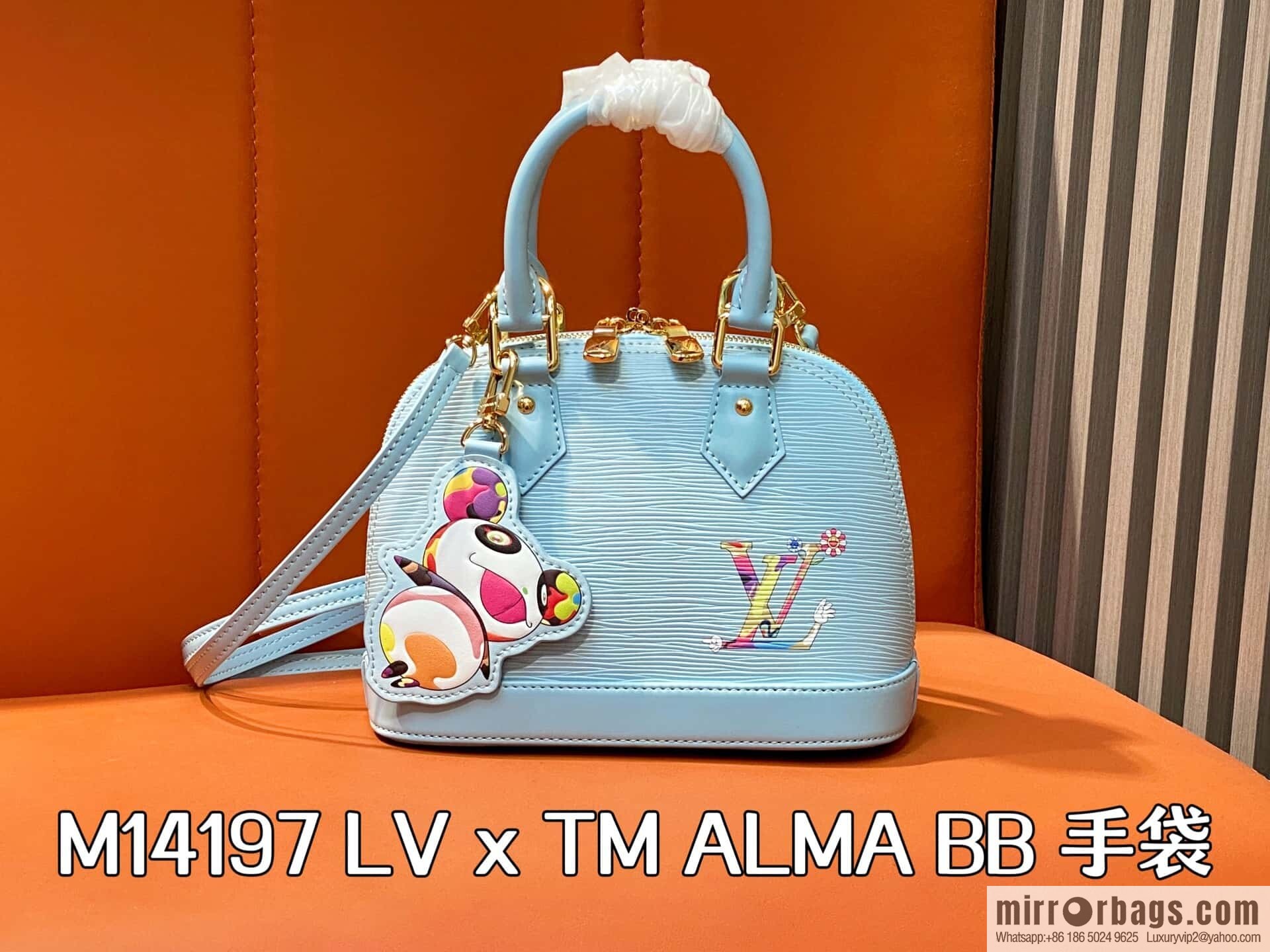 [Boutique‑grade] M14197 light blue, water ripple shell bag, the new LV x TM ALMA BB handbag of the season
