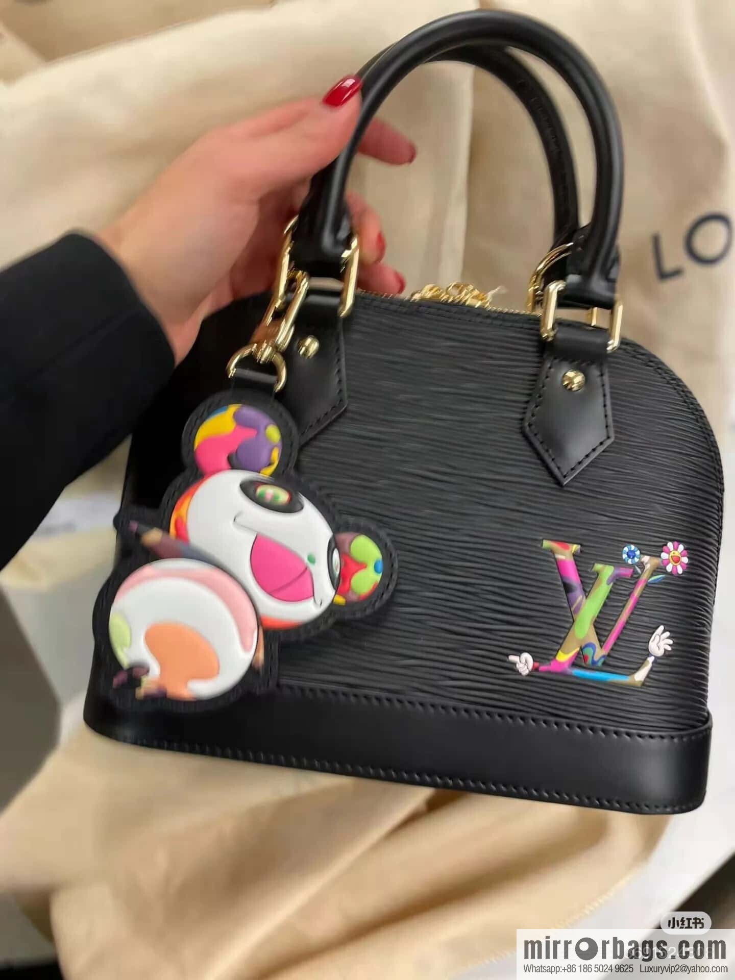 [Boutique‑grade] M13670 black, water ripple shell bag, the new LV x TM ALMA BB handbag of the season.