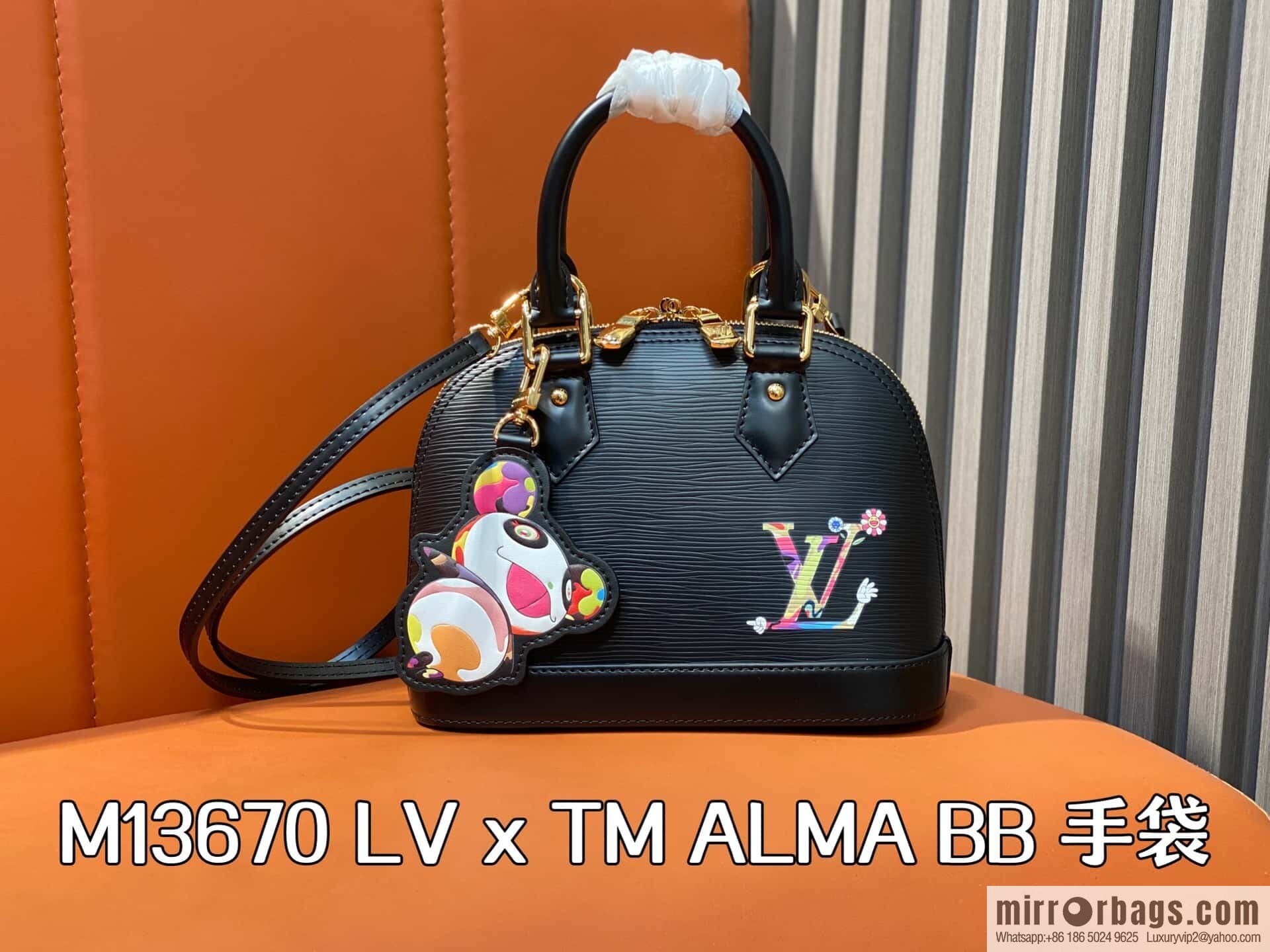 [Boutique‑grade] M13670 black, water ripple shell bag, the new LV x TM ALMA BB handbag of the season.