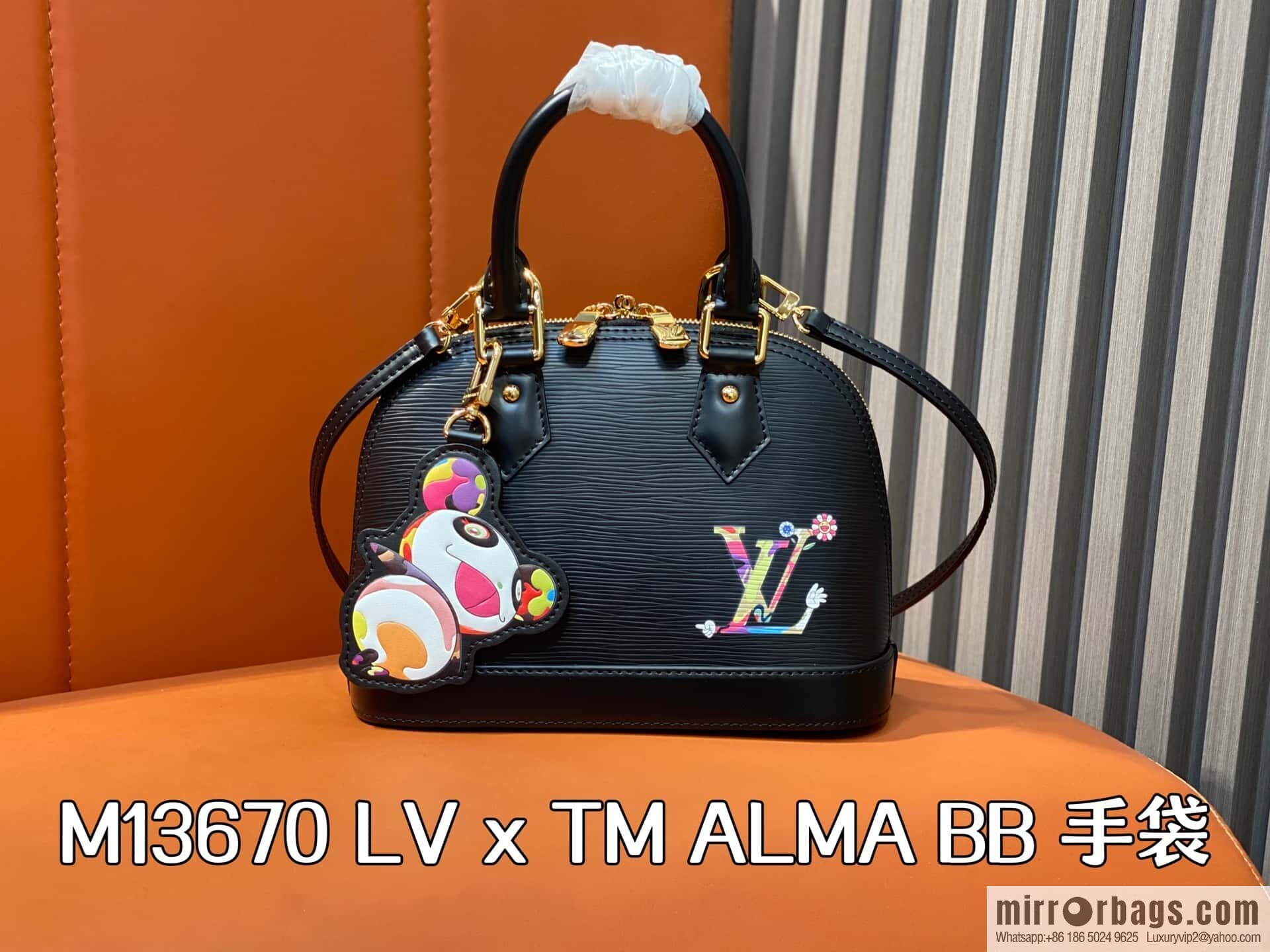 [Boutique‑grade] M13670 black, water ripple shell bag, the new LV x TM ALMA BB handbag of the season.
