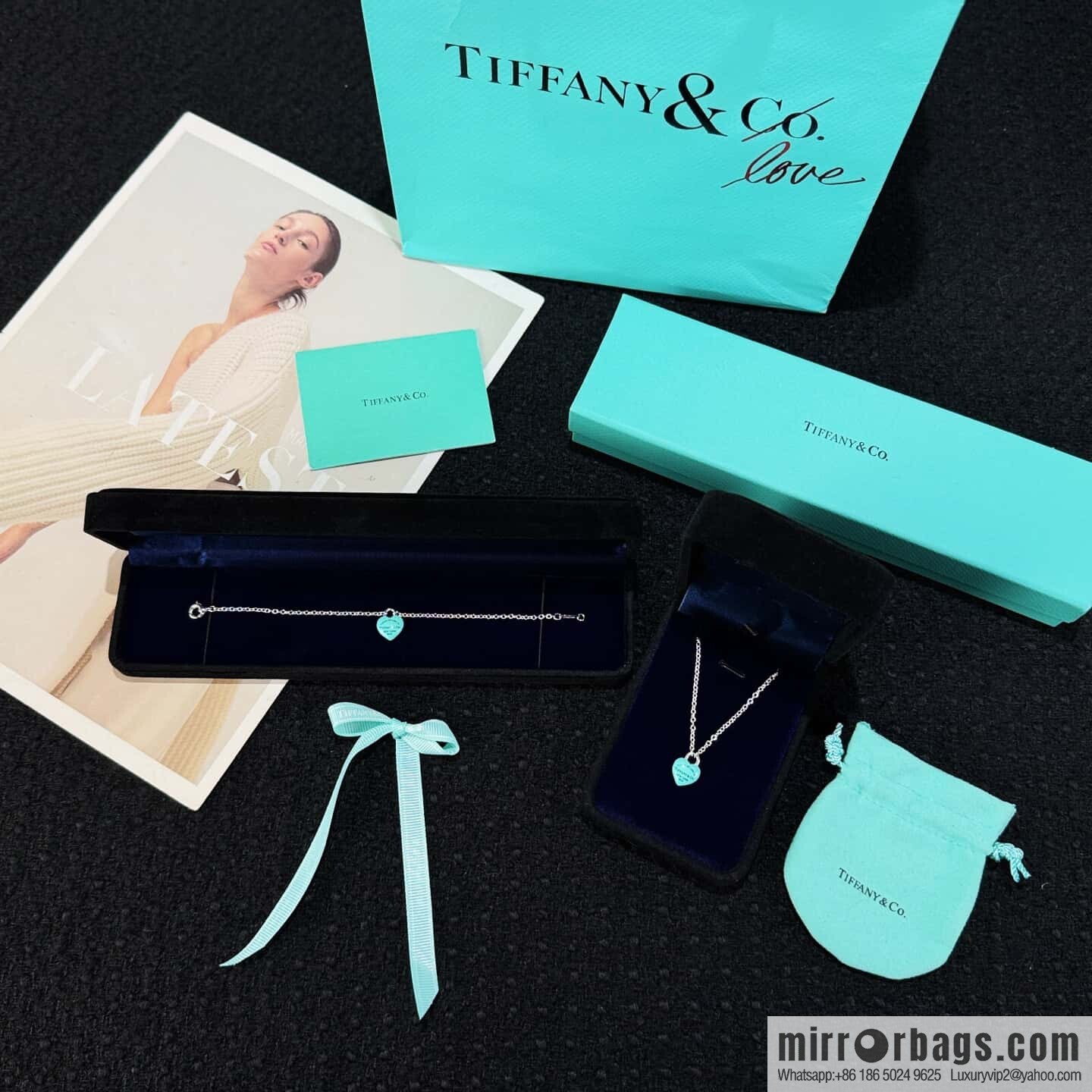 TIFFANY & Co. Tiffany blue peach heart love bracelet, necklace