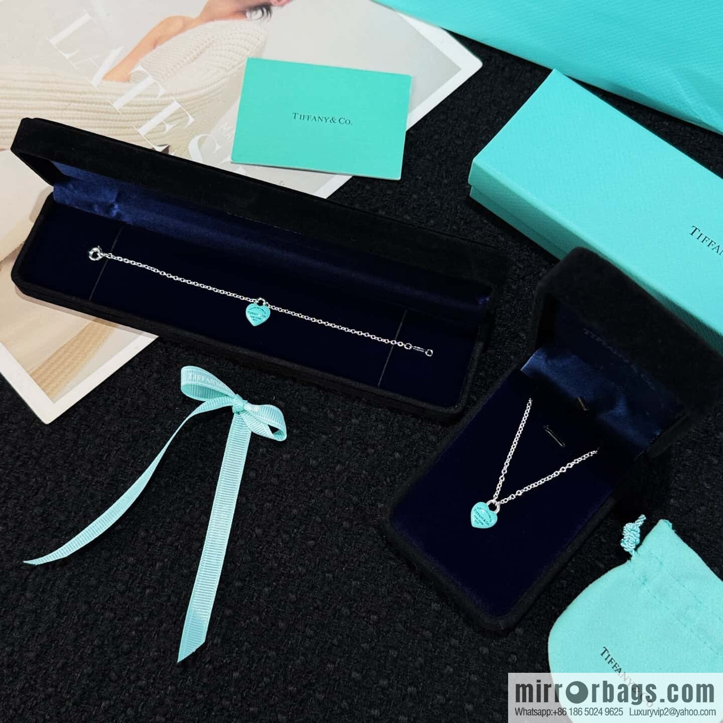 TIFFANY & Co. Tiffany blue peach heart love bracelet, necklace