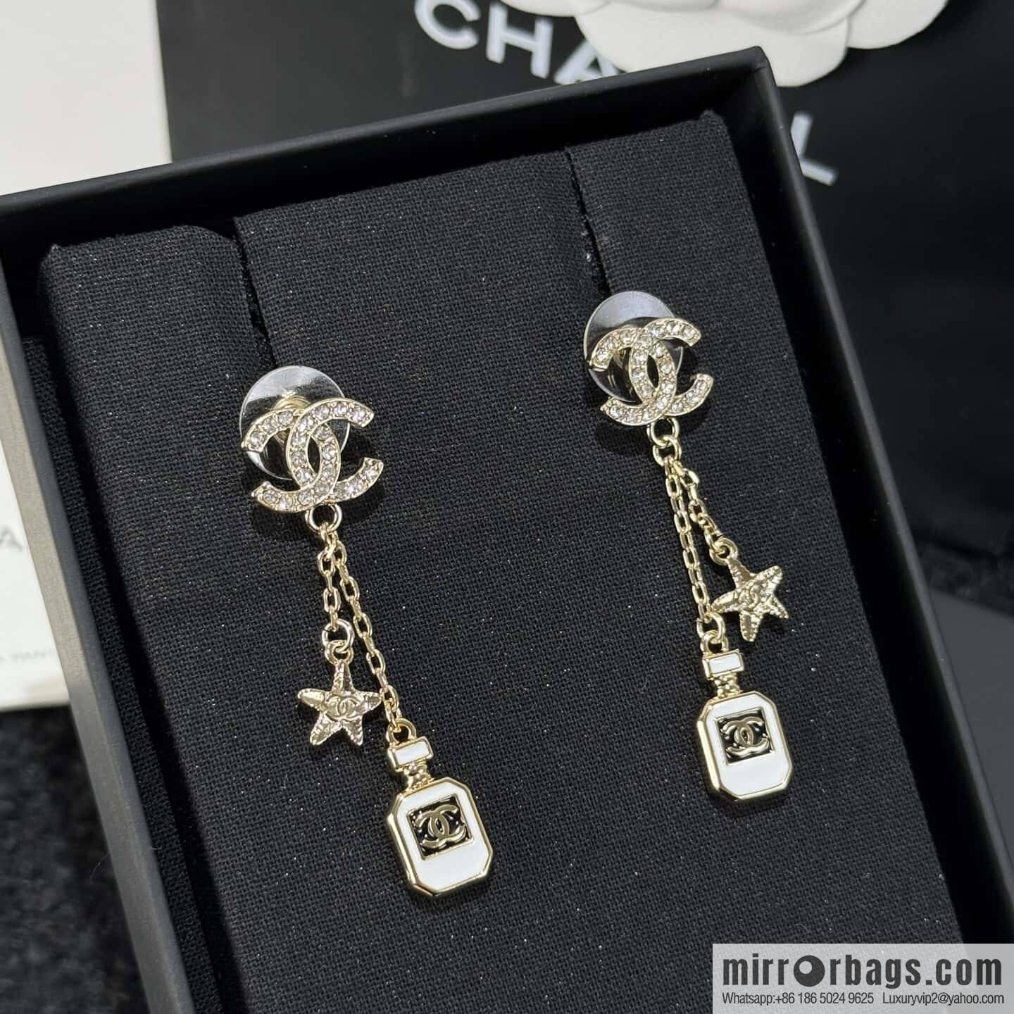 ☀️New ☑️ chanel c2 double c tassel perfume bottle pentagram earrings