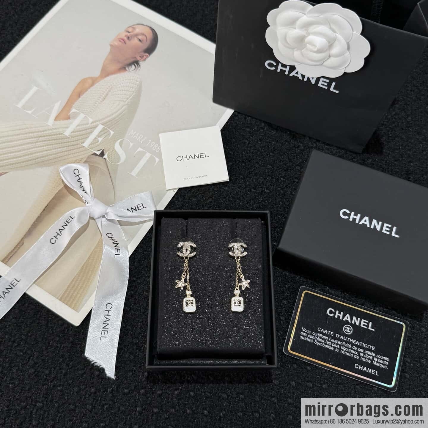 ☀️New ☑️ chanel c2 double c tassel perfume bottle pentagram earrings
