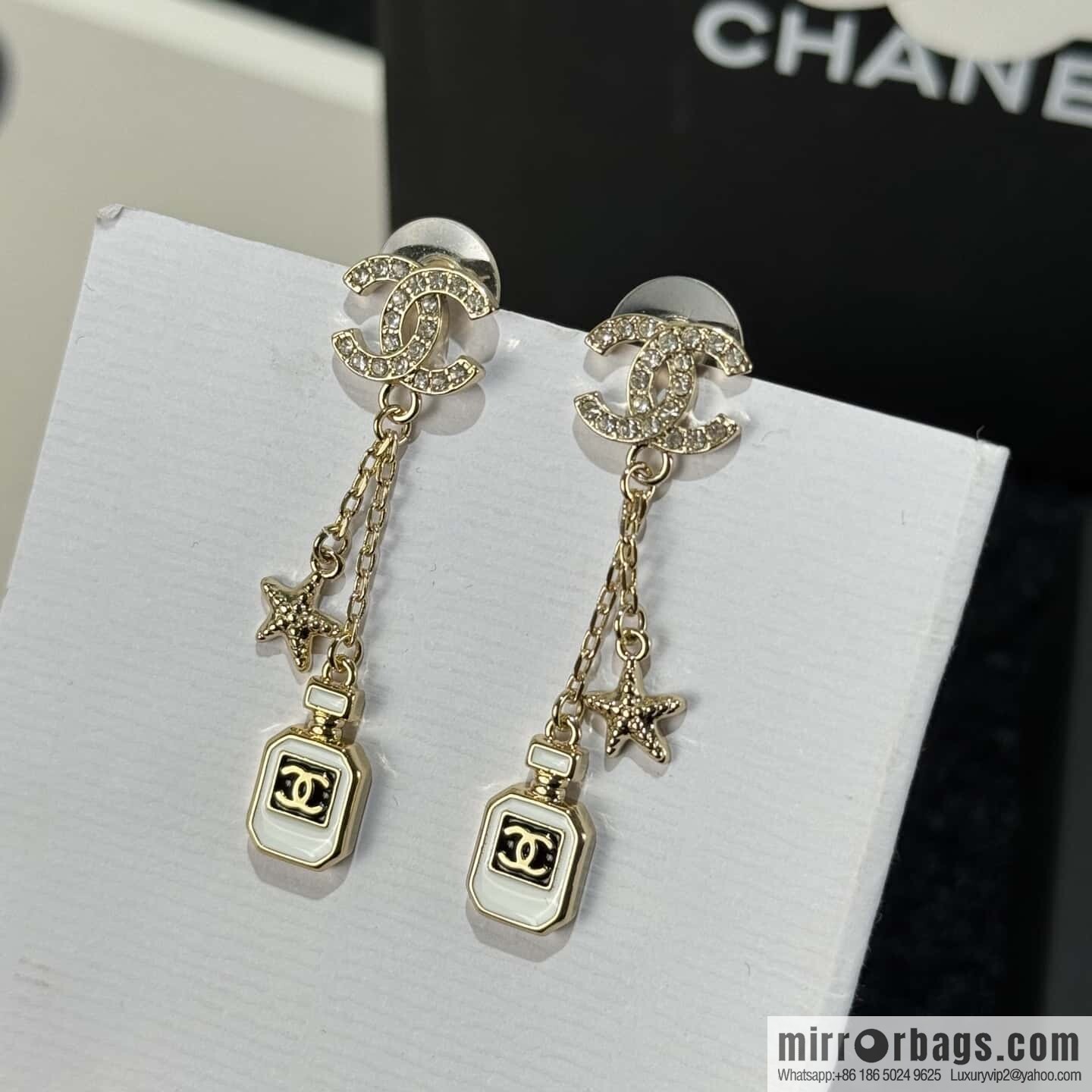 ☀️New ☑️ chanel c2 double c tassel perfume bottle pentagram earrings