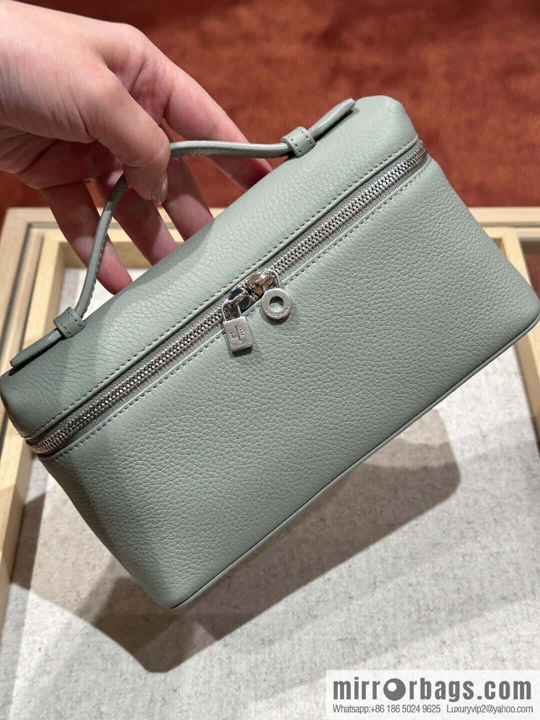 Loro Piana 2nd Generation Extra Pocket L19 Clutch Bag FAN4046 Eucalyptus Silver Buckle