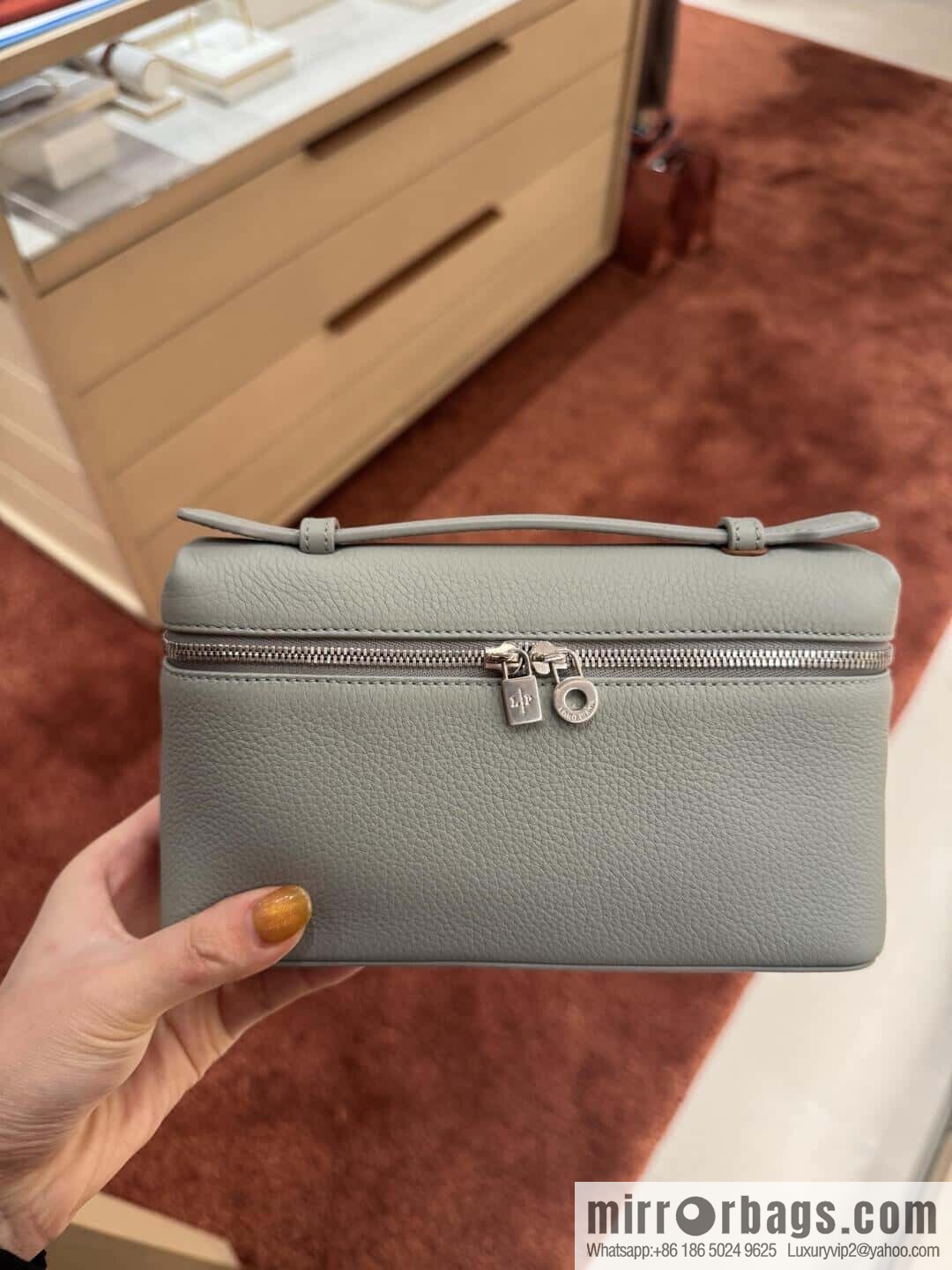 Loro Piana 2nd Generation Extra Pocket L19 Clutch Bag FAN4046 Eucalyptus Silver Buckle