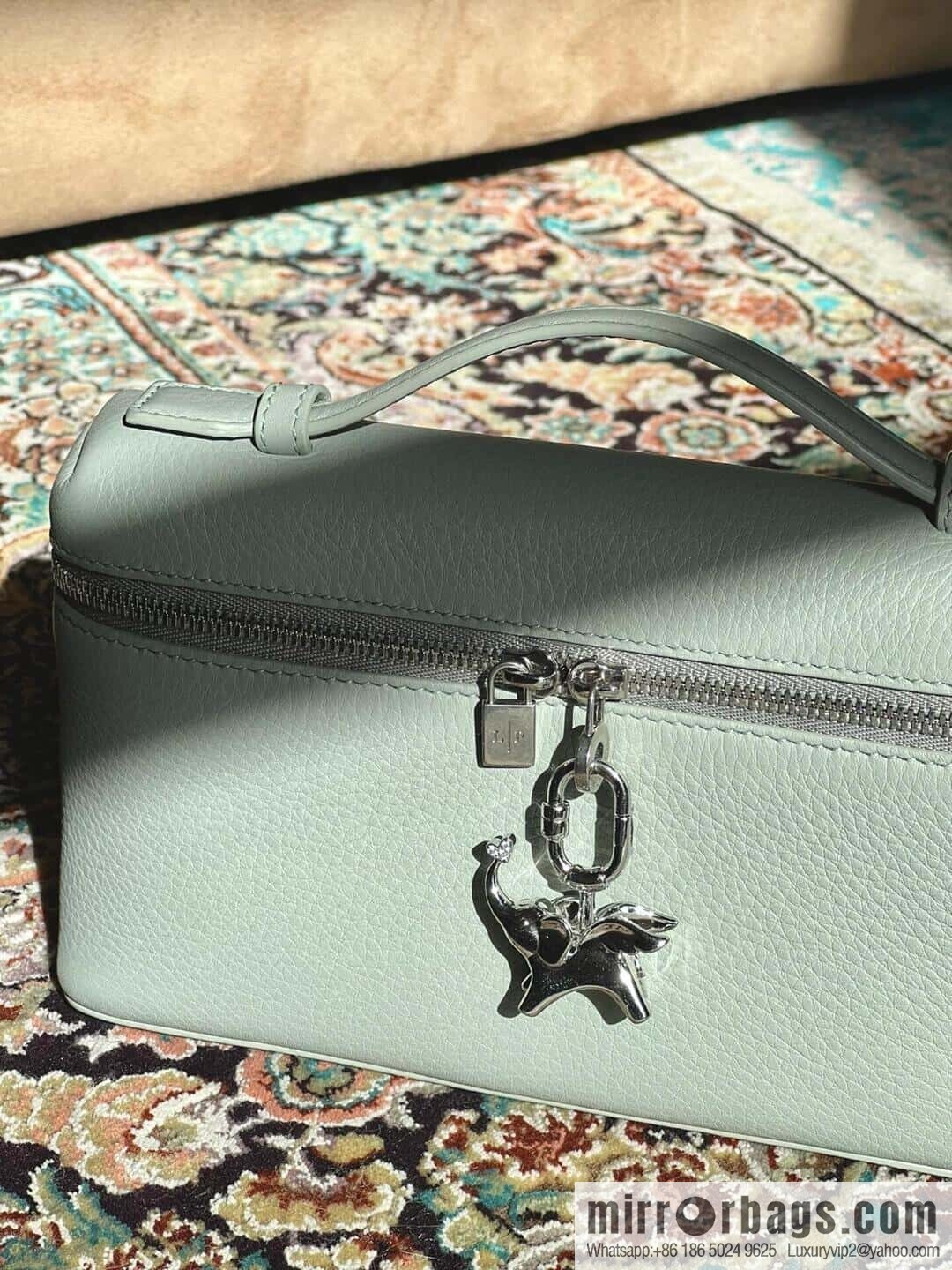 Loro Piana 2nd Generation Extra Pocket L19 Clutch Bag FAN4046 Eucalyptus Silver Buckle