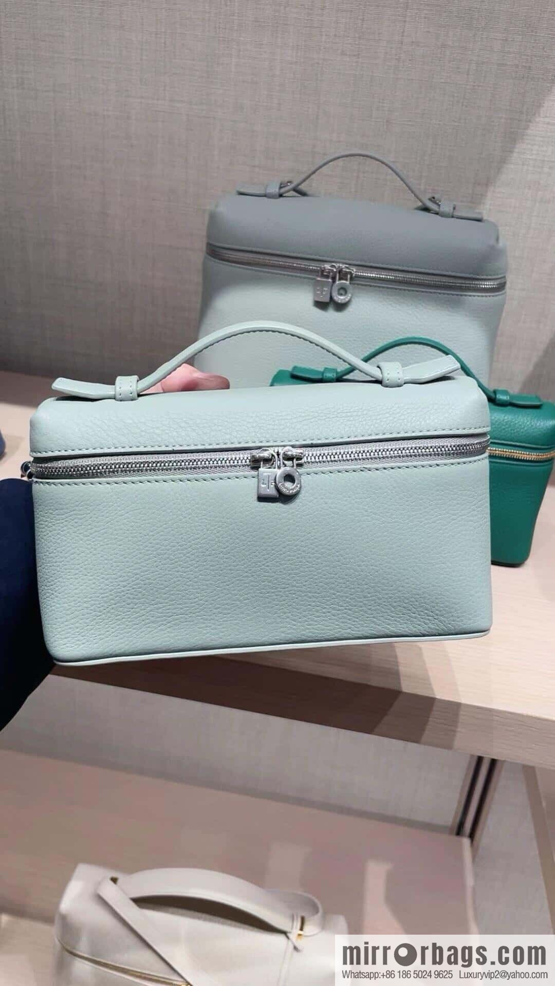 Loro Piana 2nd Generation Extra Pocket L19 Clutch Bag FAN4046 Eucalyptus Silver Buckle