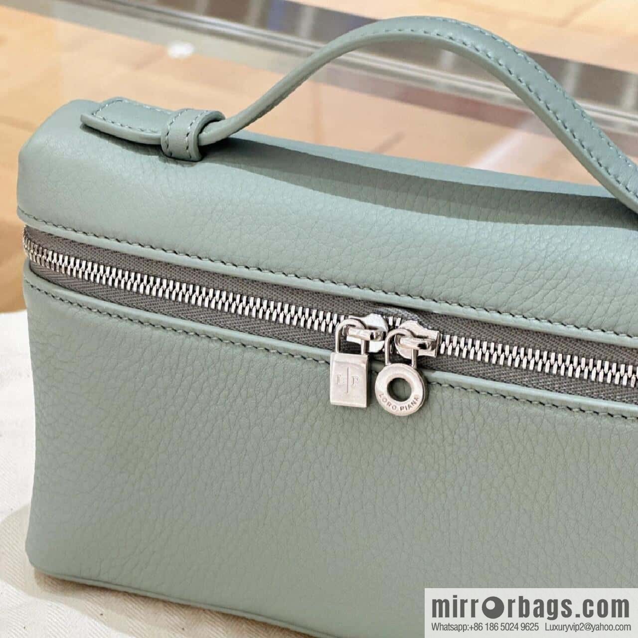 Loro Piana 2nd Generation Extra Pocket L19 Clutch Bag FAN4046 Eucalyptus Silver Buckle