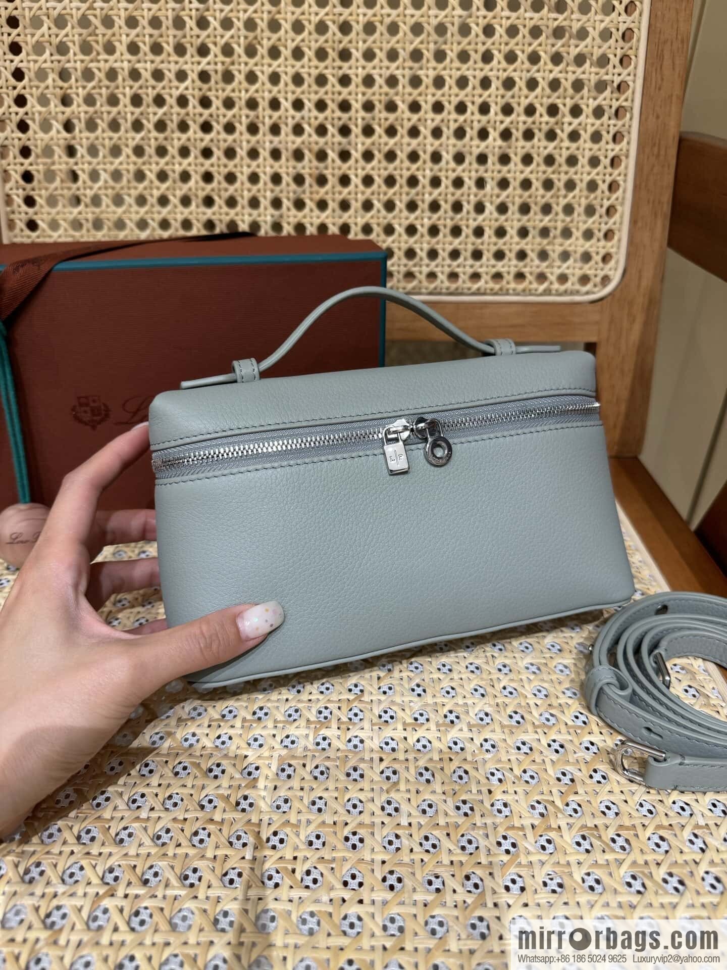 Loro Piana 2nd Generation Extra Pocket L19 Clutch Bag FAN4046 Eucalyptus Silver Buckle