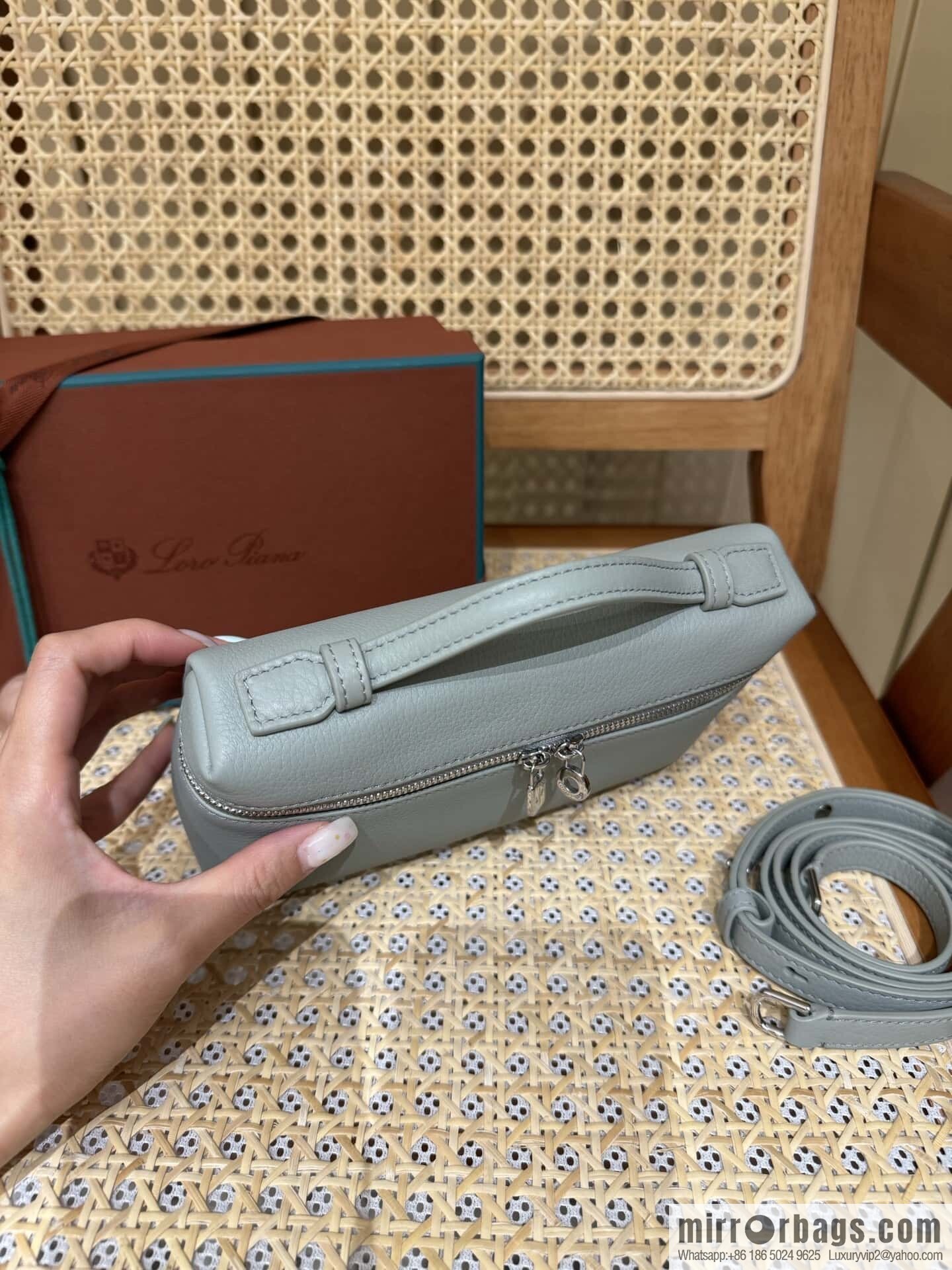Loro Piana 2nd Generation Extra Pocket L19 Clutch Bag FAN4046 Eucalyptus Silver Buckle