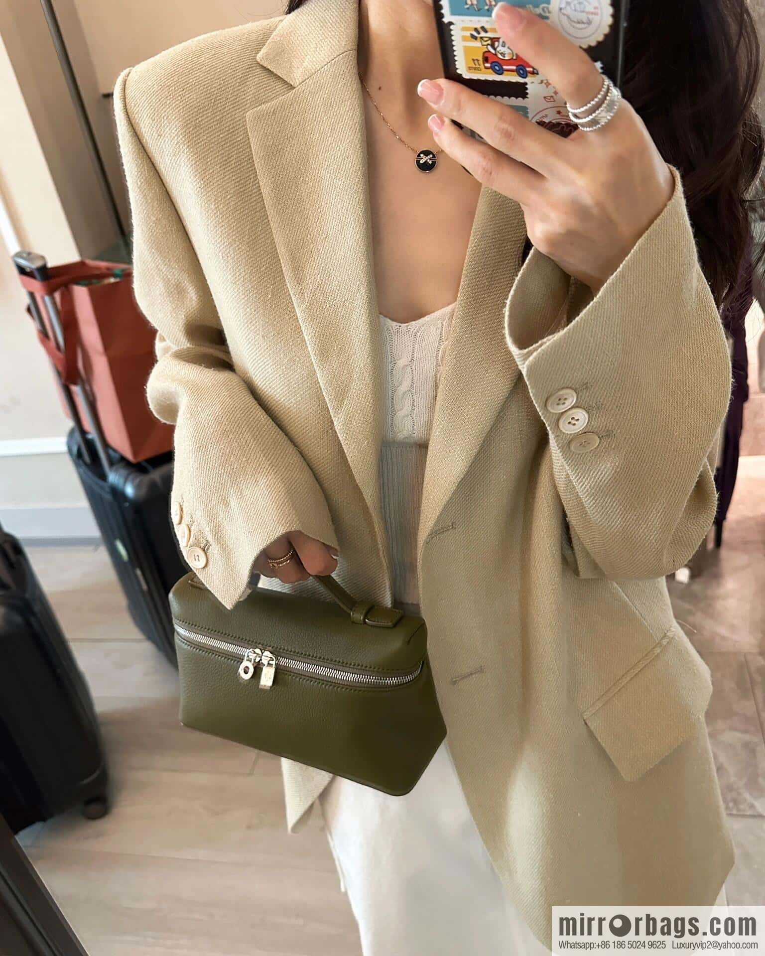 Loro Piana 2nd Generation Extra Pocket L19 Clutch Bag FAN4046 Olive Green Silver Buckle