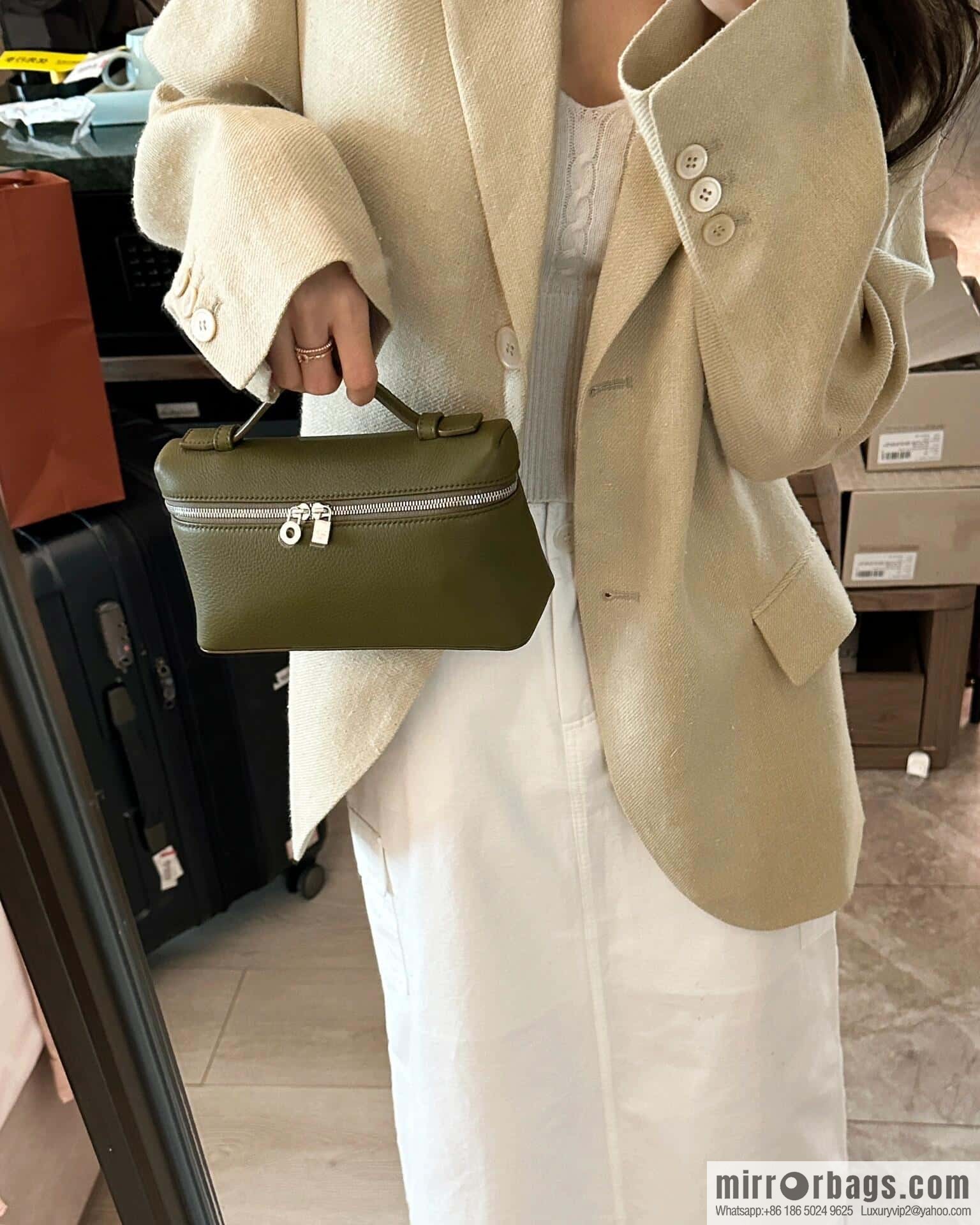 Loro Piana 2nd Generation Extra Pocket L19 Clutch Bag FAN4046 Olive Green Silver Buckle